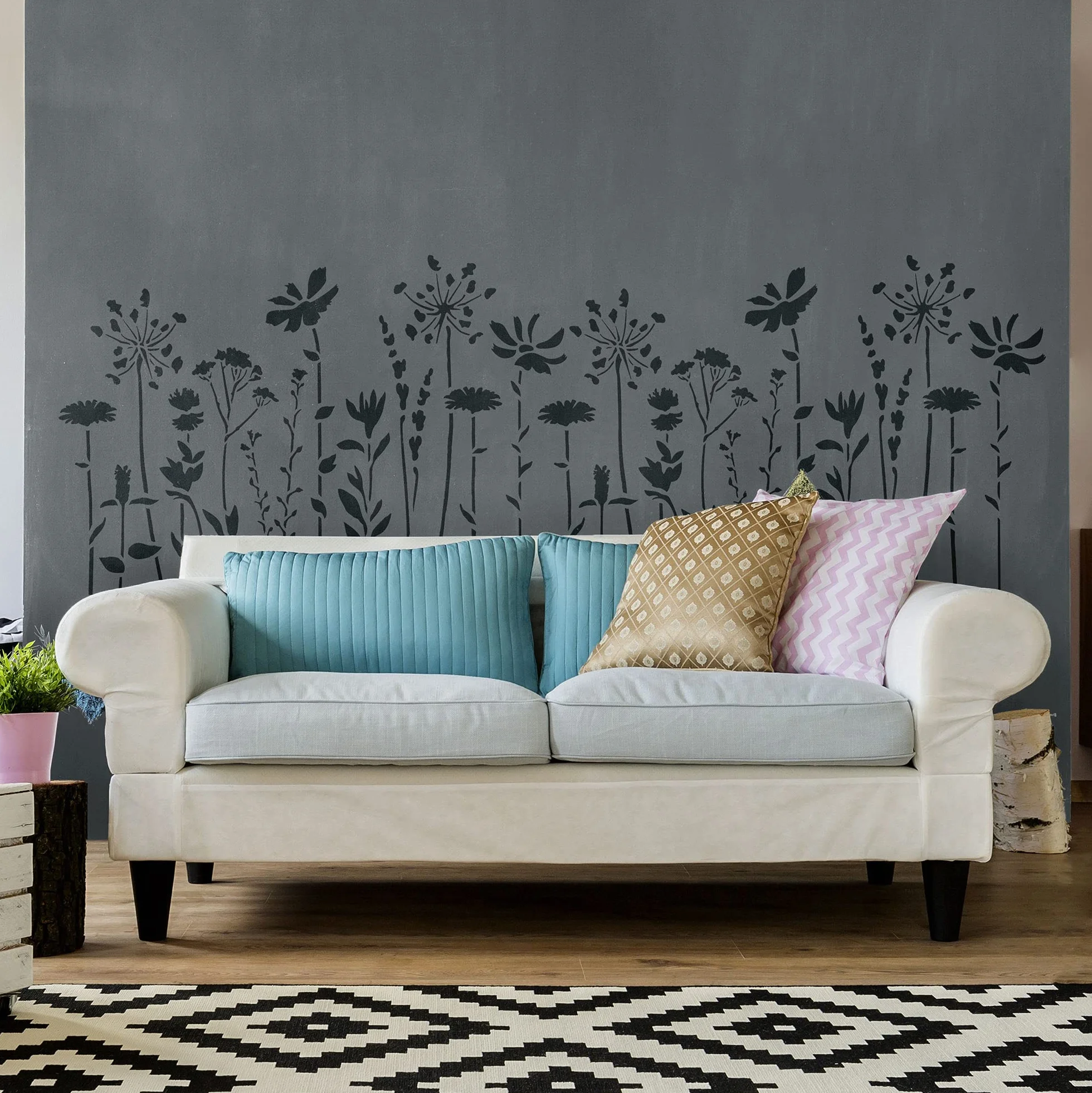 NAKLEO Plantilla de Flores para Pintar Paredes Grandes 43x64cm, Prado Flor Naturaleza Patrón Plástico y Reutilizable, Stencil Manualidades DIY Artesanía Casa Decoración, Piso Madera Tejido Muebles