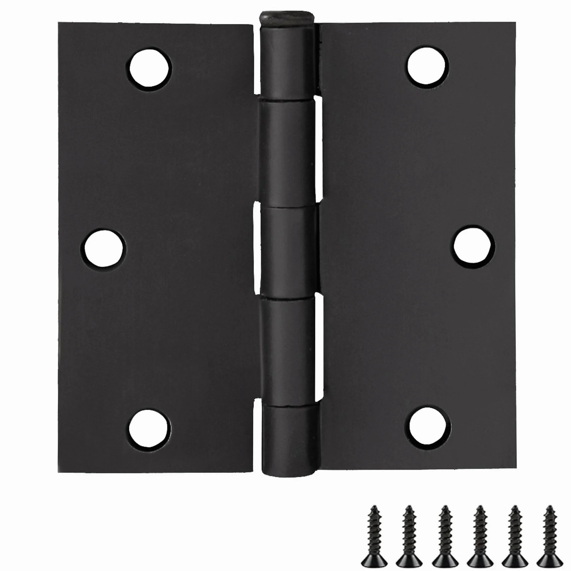 Design House 188920 6 agujeros 3 1/2 pulgadas x 3 1/2 pulgadas, esquina cuadrada, 3 bisagras, negro mate | Radio cuadrado, superficie, tradicional, acero, paquete de 3, hardware, 188920