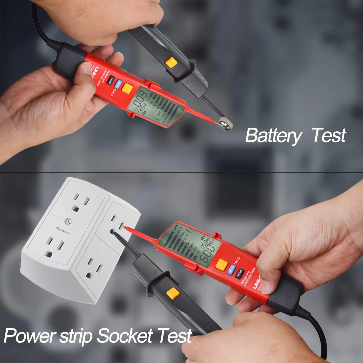UNI-T UT18D Probador de Voltaje y Continuidad Impermeable Comprobador de Tensión de Rango Automático con Prueba de RCD y Rotación de Fase, Iluminación incorporada