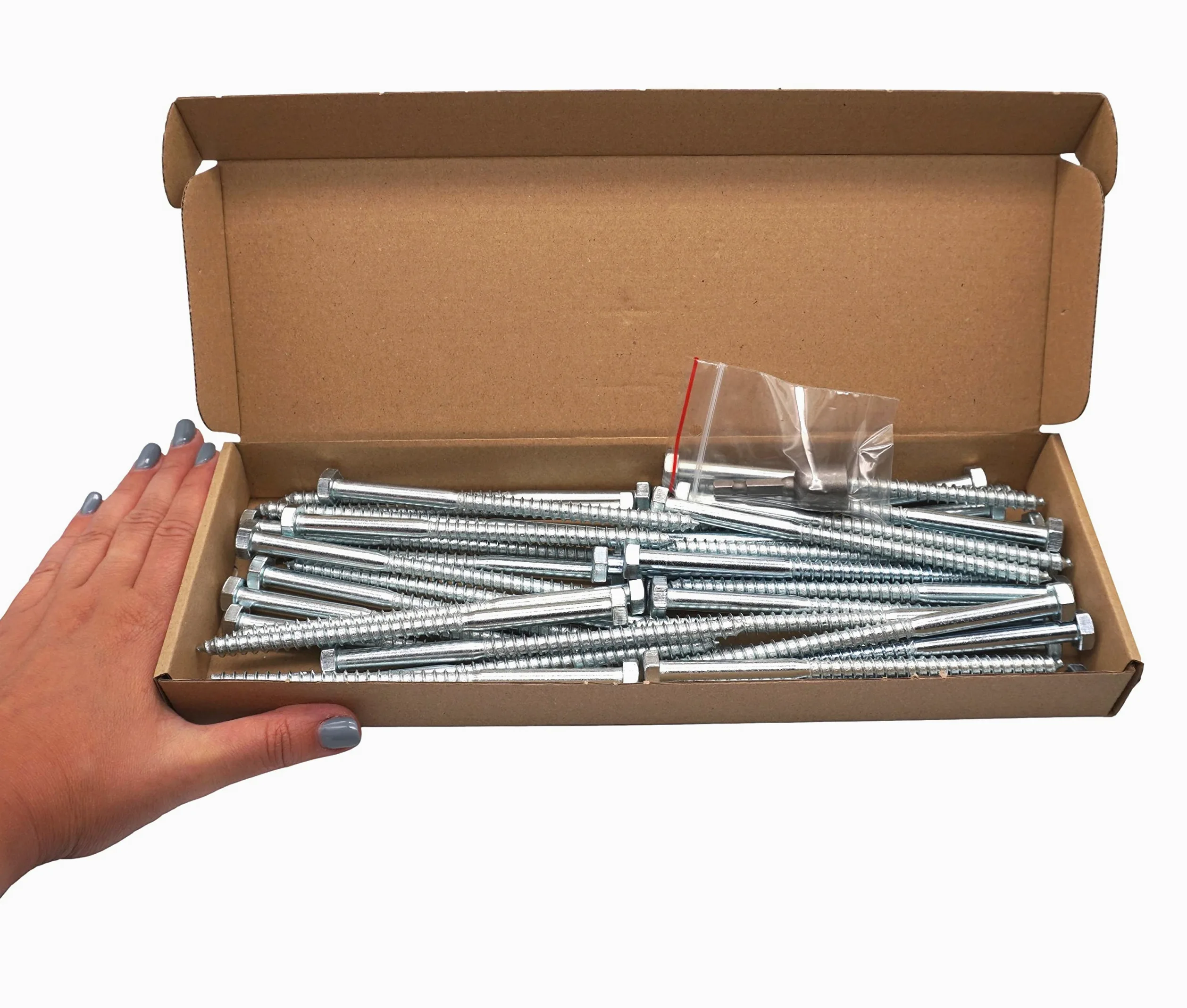 SKIR'CO (40 piezas) DIN 571 Tornillos hexagonales de acero galvanizado para madera M8 x 140 mm, tornillos de coach, tornillos hexagonales, pernos de retardo (con broca hexagonal magnética)