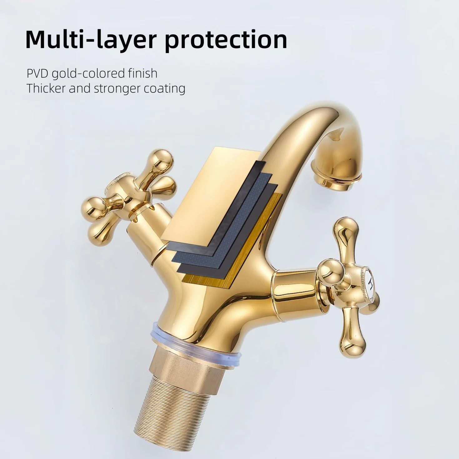 Grifo de Lavabo Latón Dorado, Grifo Baño Dos Manijas, Grifo Mezclador Baño Fregadero, Grifería de Lavabo Agua Fría y Caliente con Tubo Flexible