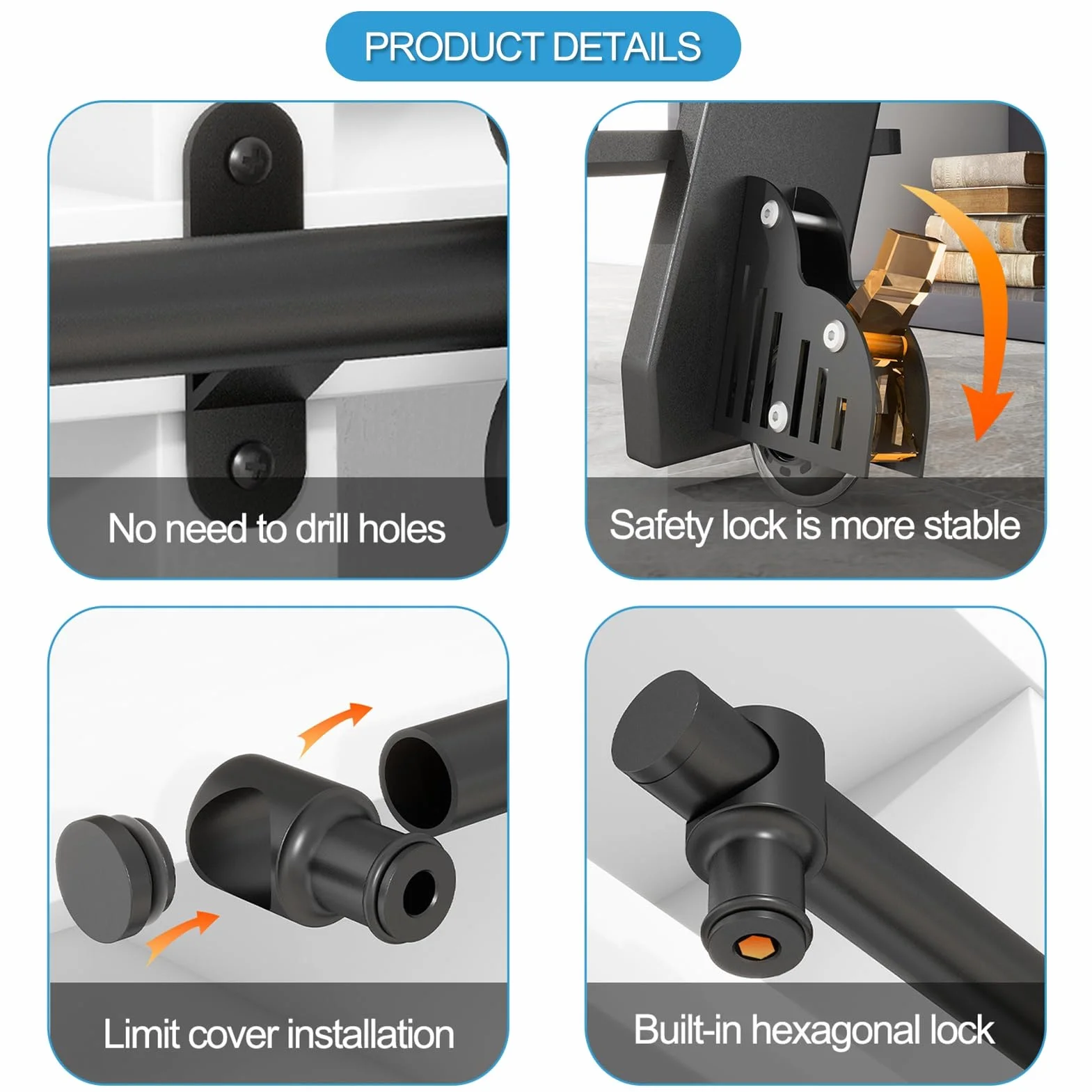 Kit de Accesorios para Escalera Deslizante, Juego Completo de rieles de Escalera móvil de Tubo Redondo de Acero Negro, Kit de Escalera de Biblioteca rodante de 3,3 pies a 24 pies con Rodillo