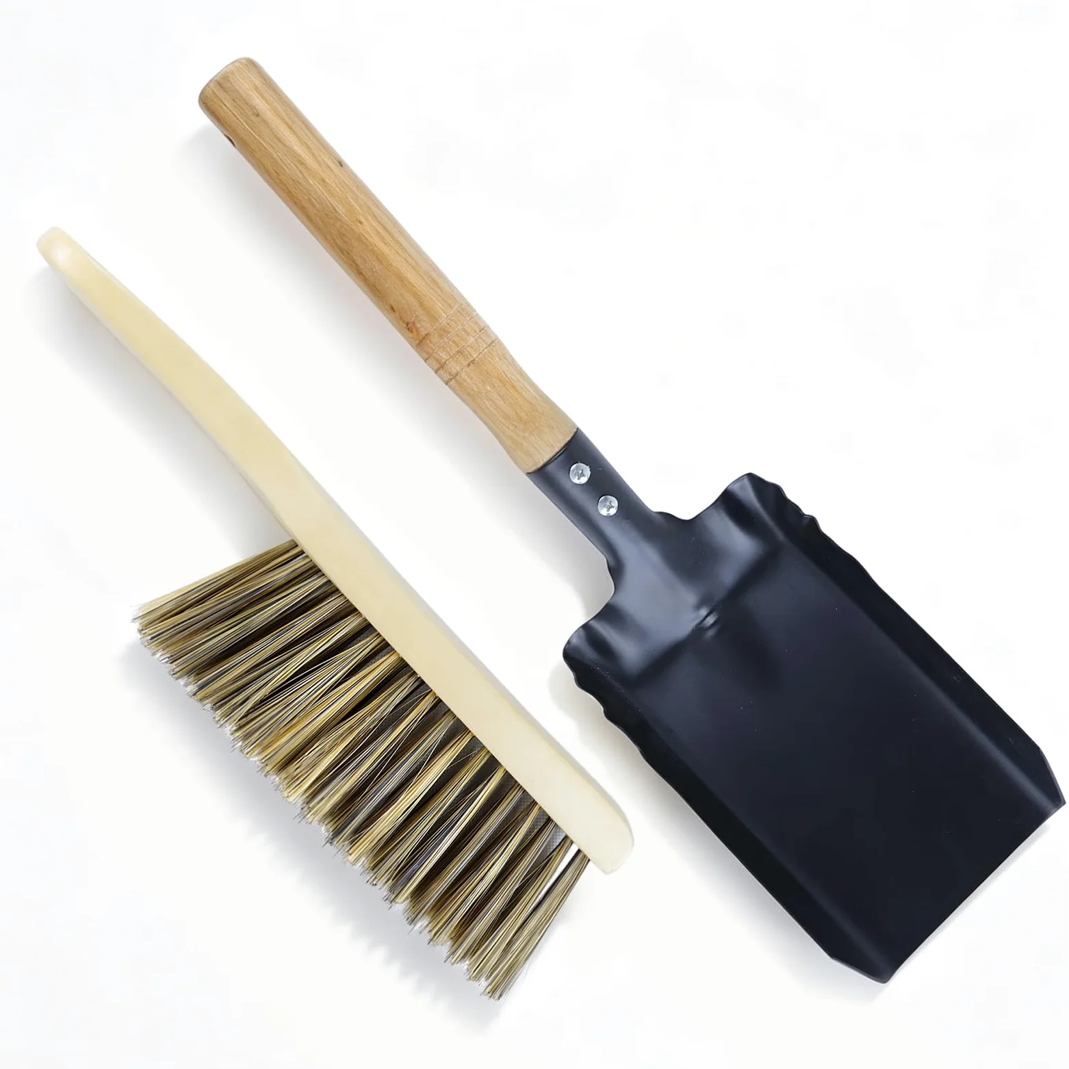 Qivine Pala para Chimenea y Cepillo, Recogedor para Chimenea con Cepillo, Conjunto de Recogedor y Escobilla con Guantes, para Estufas Barbacoas Chimenea