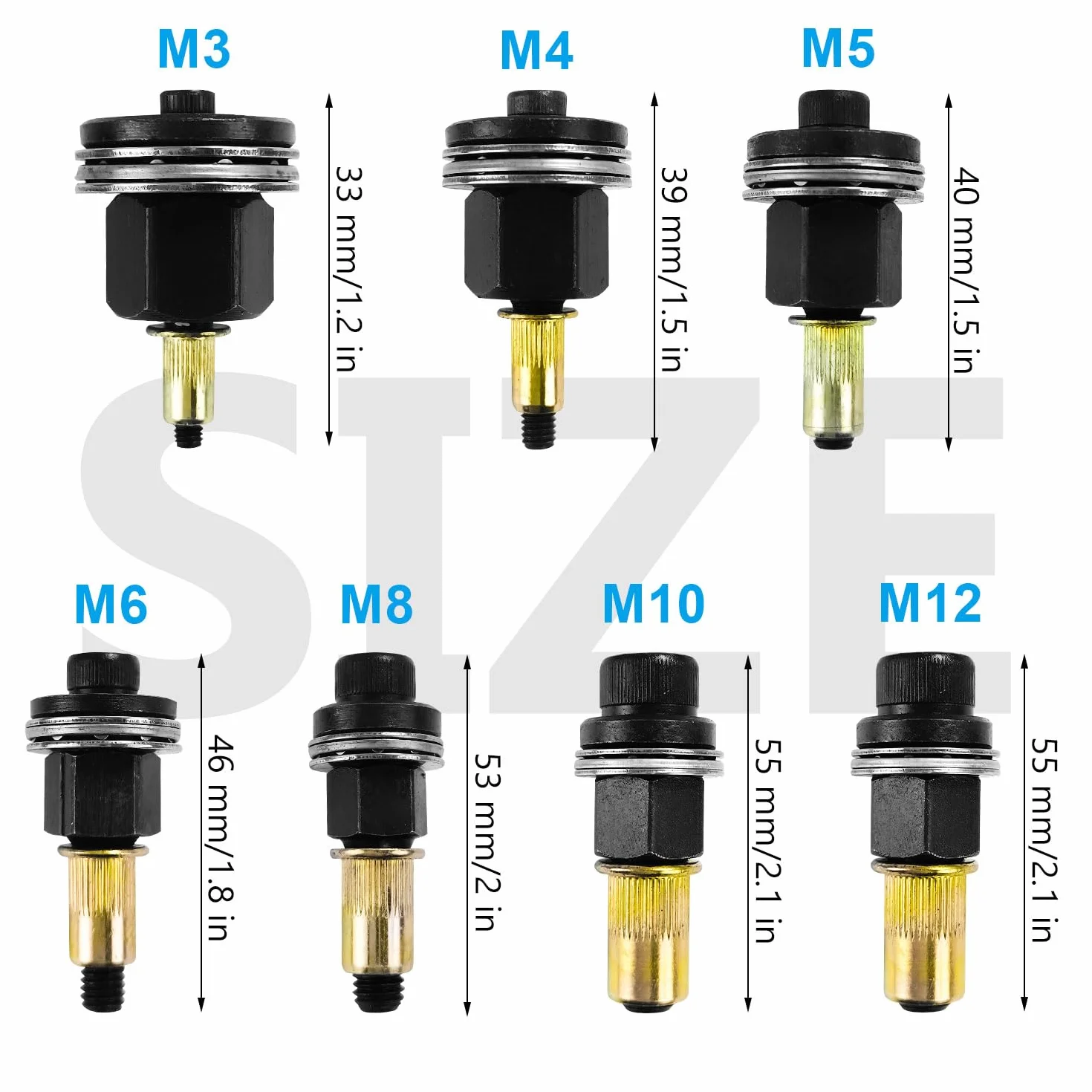 7 Piezas Remachadora Manual de Cabezales Kit, Tuerca de Remaches, Mandril de Herramienta Remachadora, para M3, M4, M5, M6, M8, M10, M12 Alicates de Remachar, Remachadora de Tuercas Accessori
