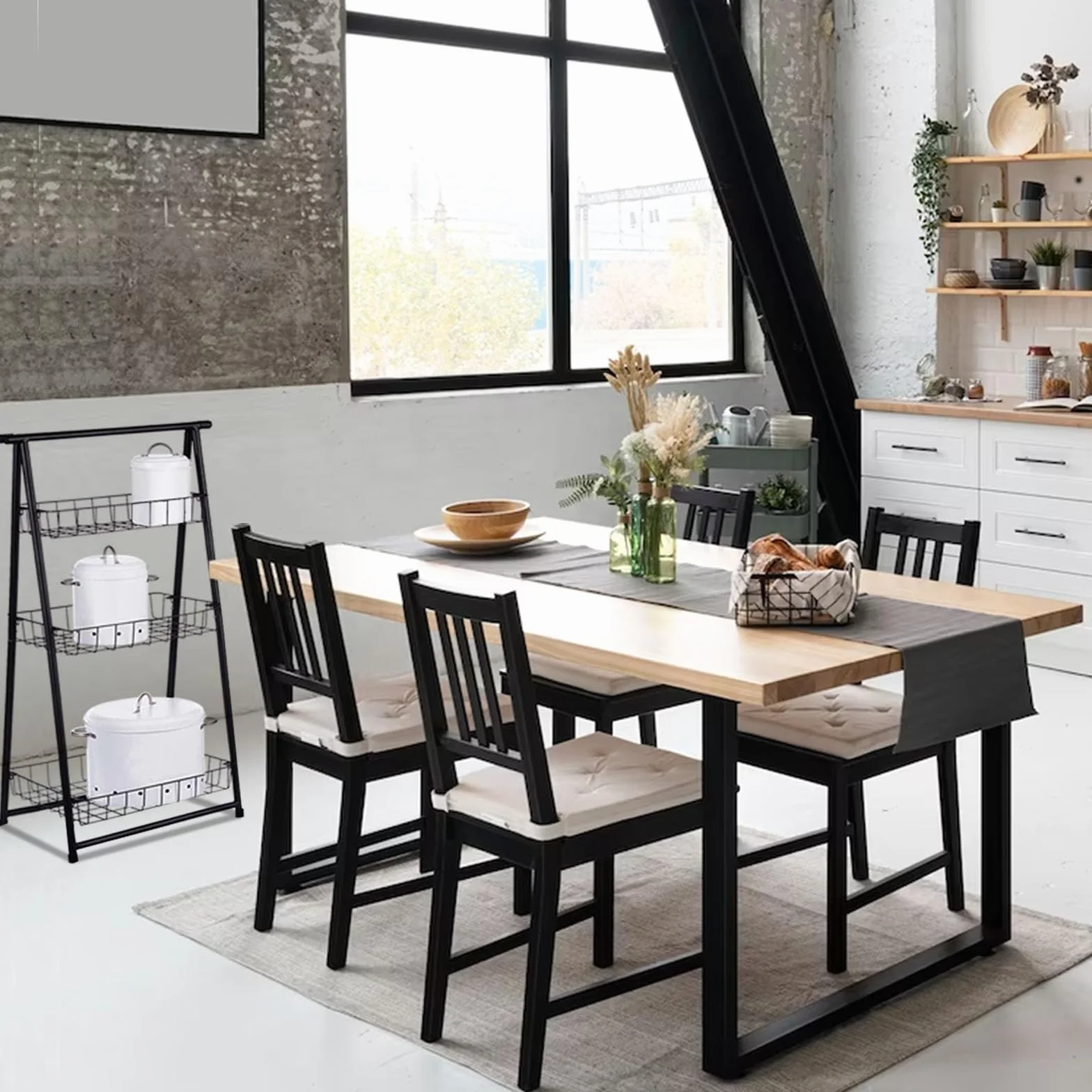TIENDA EURASIA - Estantería Metálica Escalera, Color Negro, 44 x 31 x 90 cm, Almacenamiento de Cocina, Metalica, 3 Estantes extraibles, Estanteria para Cocina