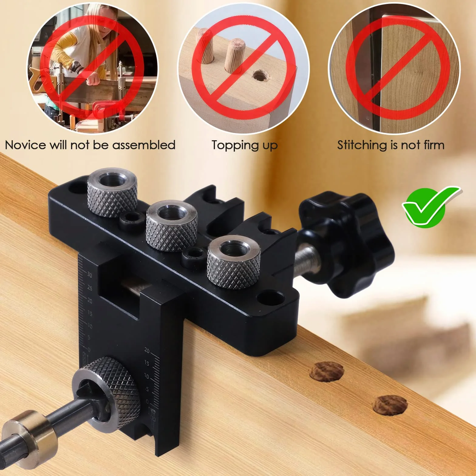 Pocket Hole Jig 3 en 1 Kit de Plantilla de Orificio de Bolsillo con Broca de 8/10/15 mm para Carpintería