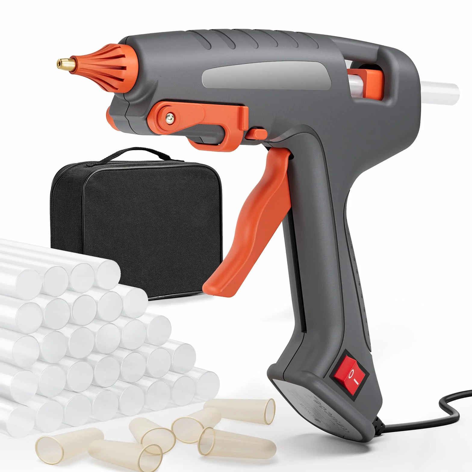 Pistola de Silicona Caliente, 200W Pistola Pegamento Profesional, 60s Calentamiento Rápido, On/Off, Con 30pcs 11x150mm Barra de Pegamento & Bolso de Mano, Pistola Cola Quente Adecuada Uso Casero, DIY
