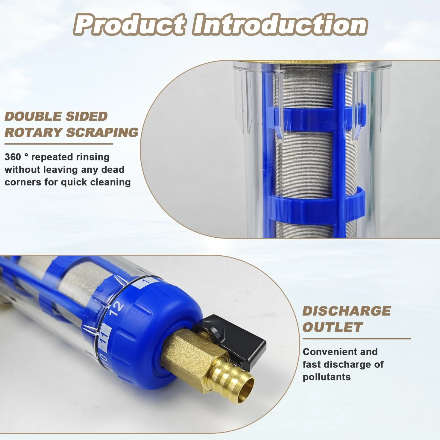 Filtro de Agua Retrolavado, Filtro Agua Reutilizable, Water Filter de Sedimentos Giratorio, Filtros de Agua del Grifo para Filtro de Sedimentos de Manguera de Agua de Pozo (Rosca Macho de 3/4") (Azul)