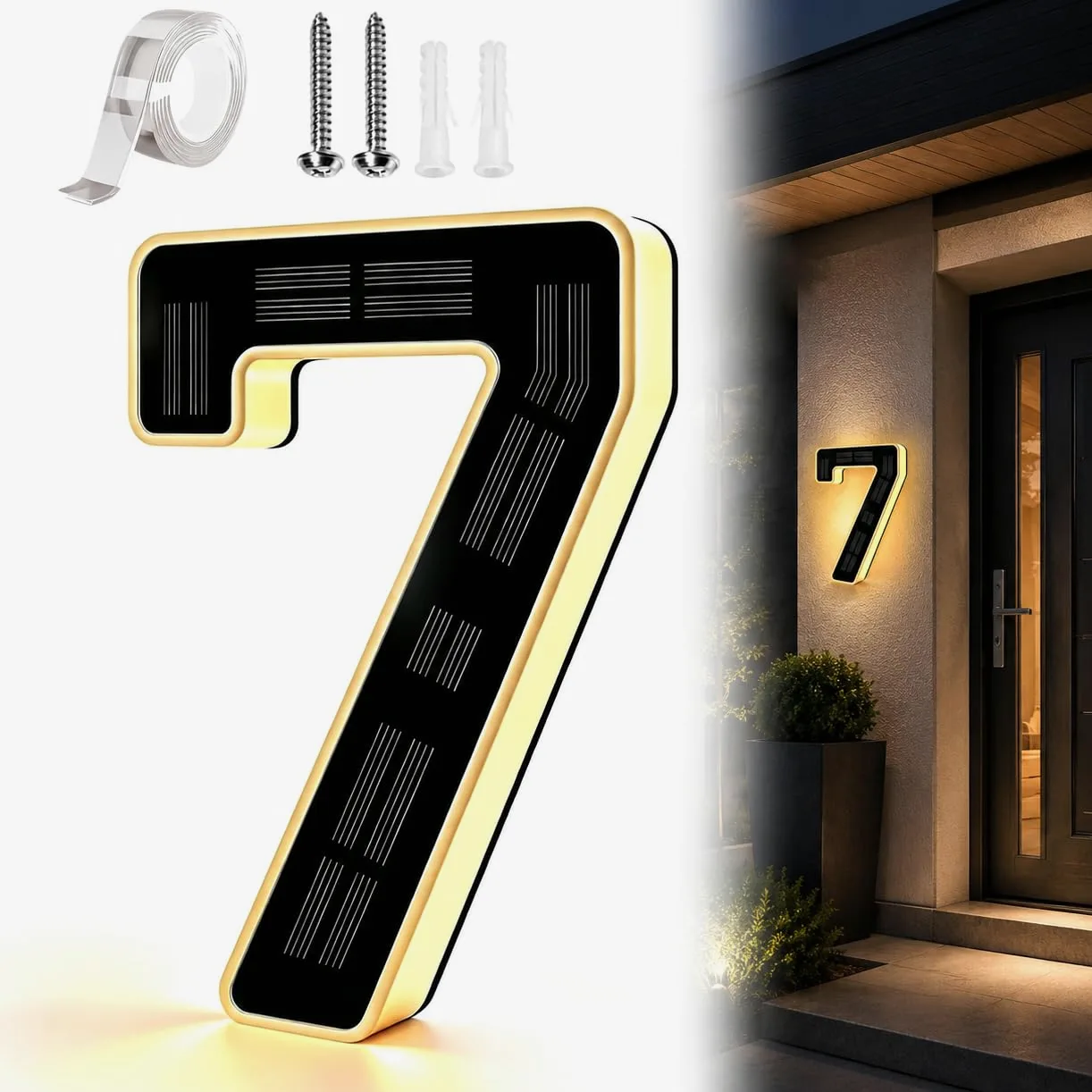 Señal de número de casa solar de 9 pulgadas para exterior, señales de números de dirección LED impermeables grandes, para visibilidad nocturna exterior 7
