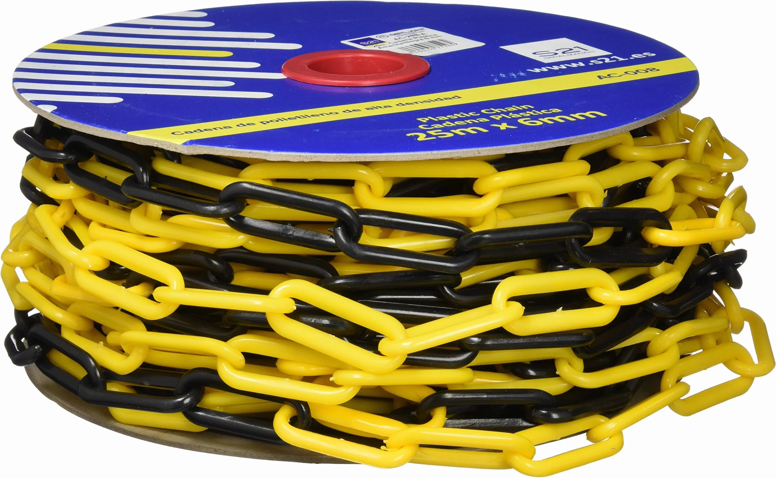 AC-008 - Cadena eslabón plástica, color Multicolor (Amarillo/Negro), 25 m x 6 mm
