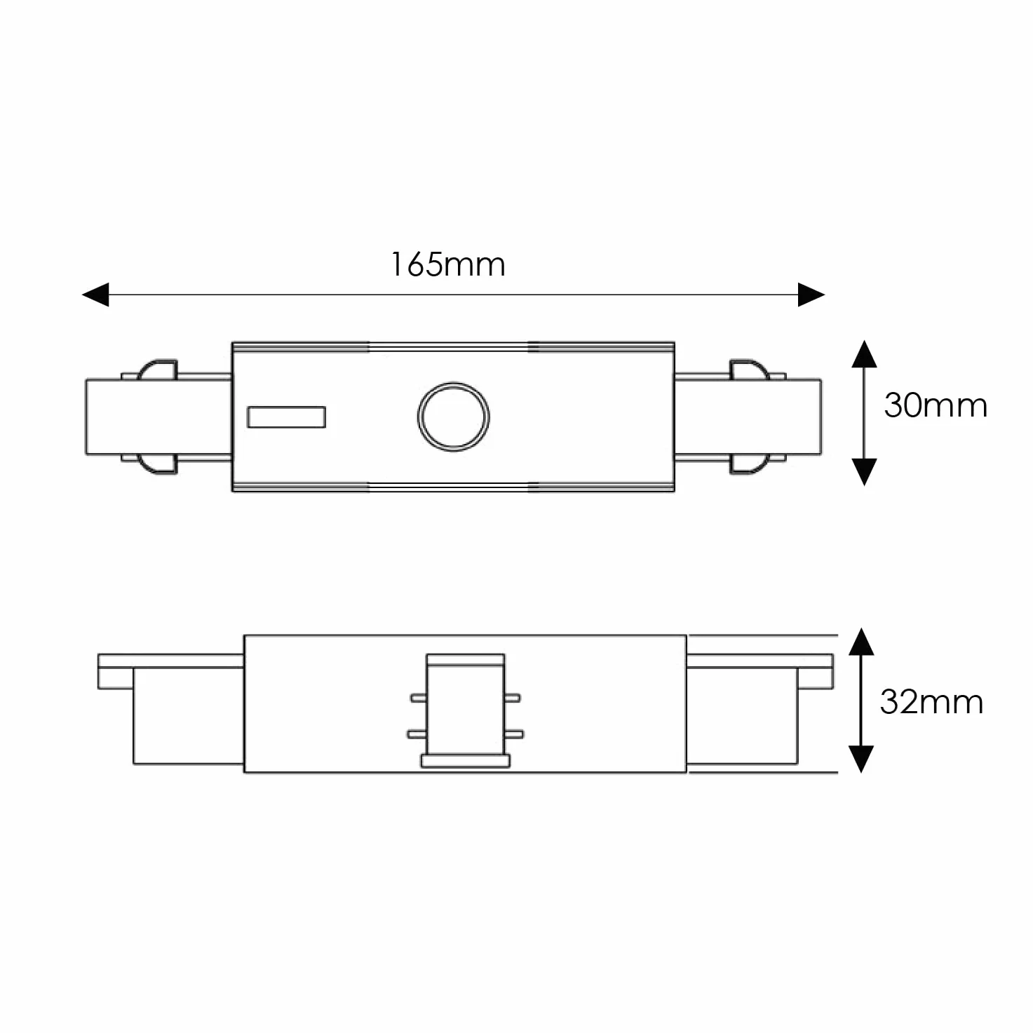 VoltShine Conector en línea para carril trifásico, color blanco, con separador; ideal para instalaciones eléctricas comerciales y residenciales.
