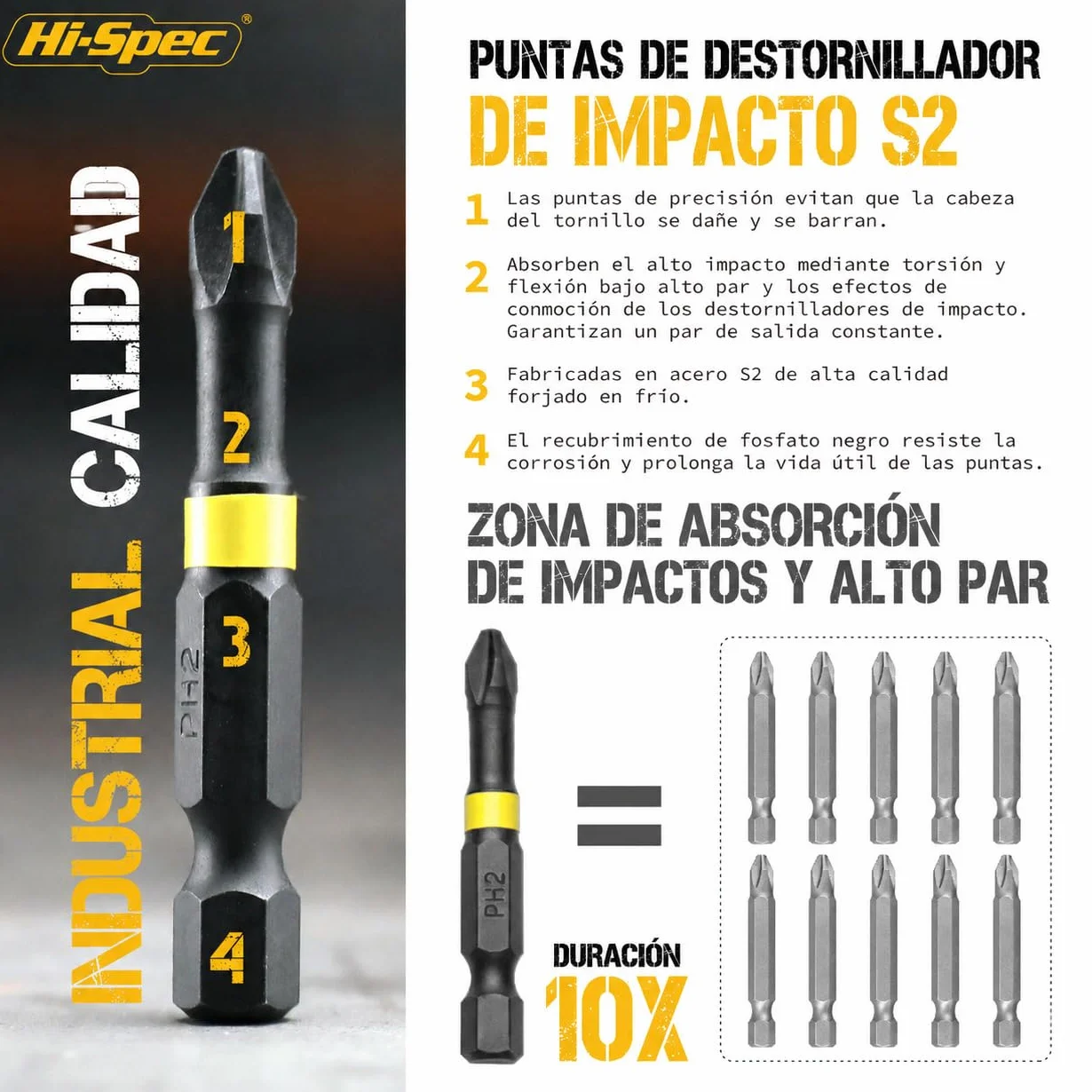 Hi-Spec Juego de Puntas de Impacto para Taladro Destornillador de 44 Piezas. Brocas para Herramientas Eléctrica con Cuerpo Hex con Maletin de Almacenamiento