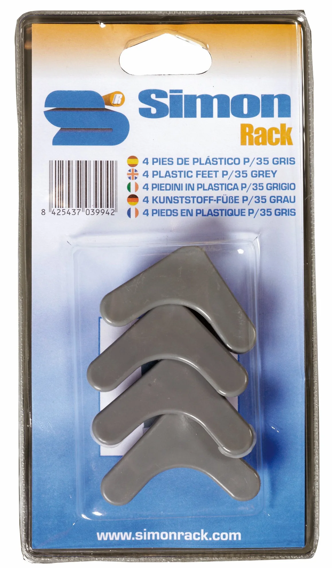 SimonRack 90130000002 - Blister de 4 pies P/35, color gris