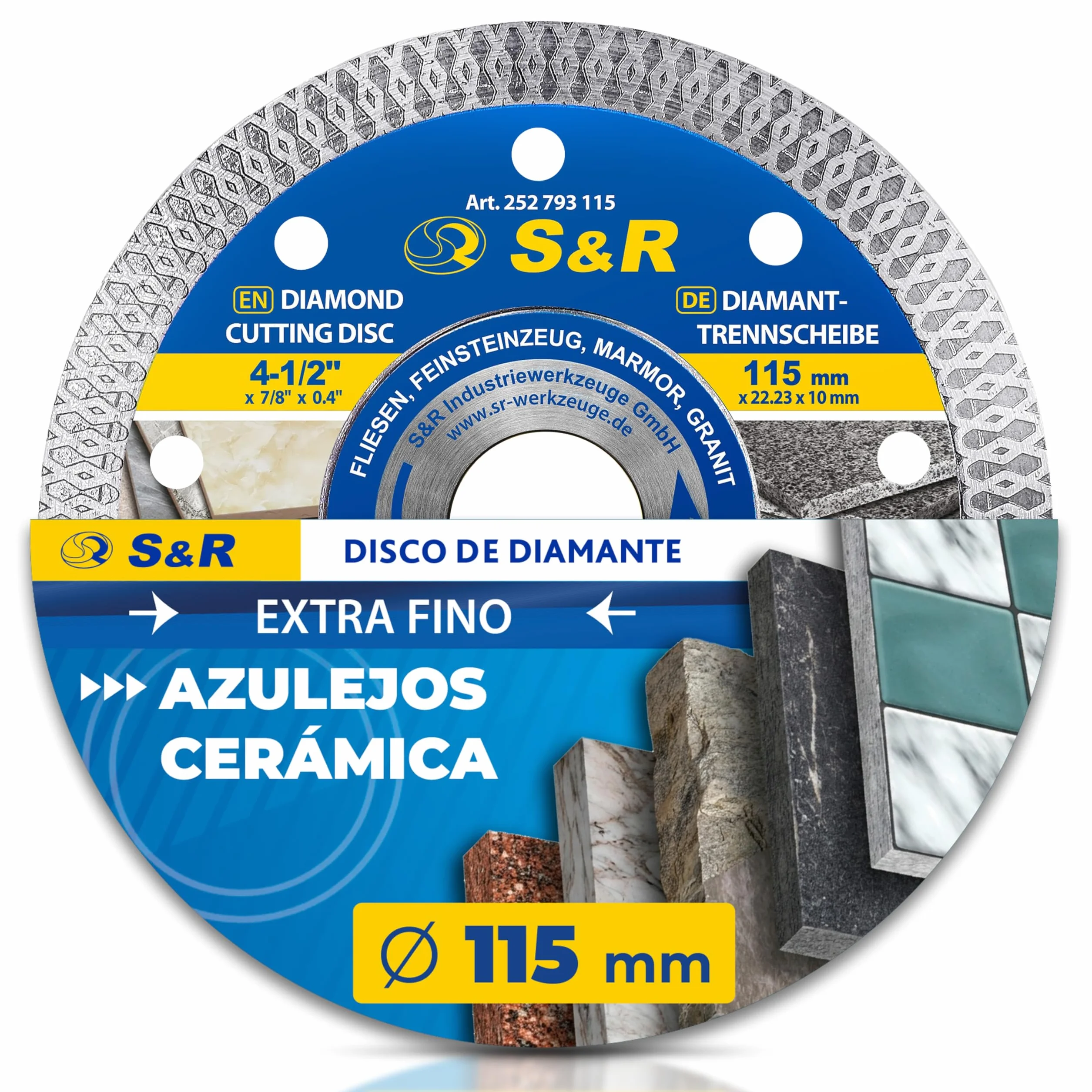 S&R Disco Corte Porcelanico 115 Disco Diamante 115mm Azuleos Cerámica Baldosas Granito y Mármol. Disco Porcelanico 115 Radial diamantado para Amoladora 115 y 125 Bosch Ruby Makita Dewalt