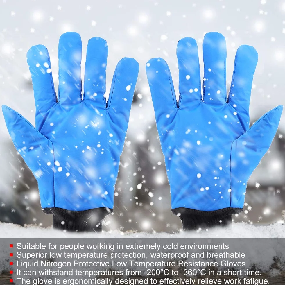 Guantes Criogénicos de Protección contra Nitrógeno Líquido y Hielo Seco, Guantes Impermeables y Transpirables para Bajas Temperaturas, Equipo de Seguridad para Laboratorio e Industria, Azul
