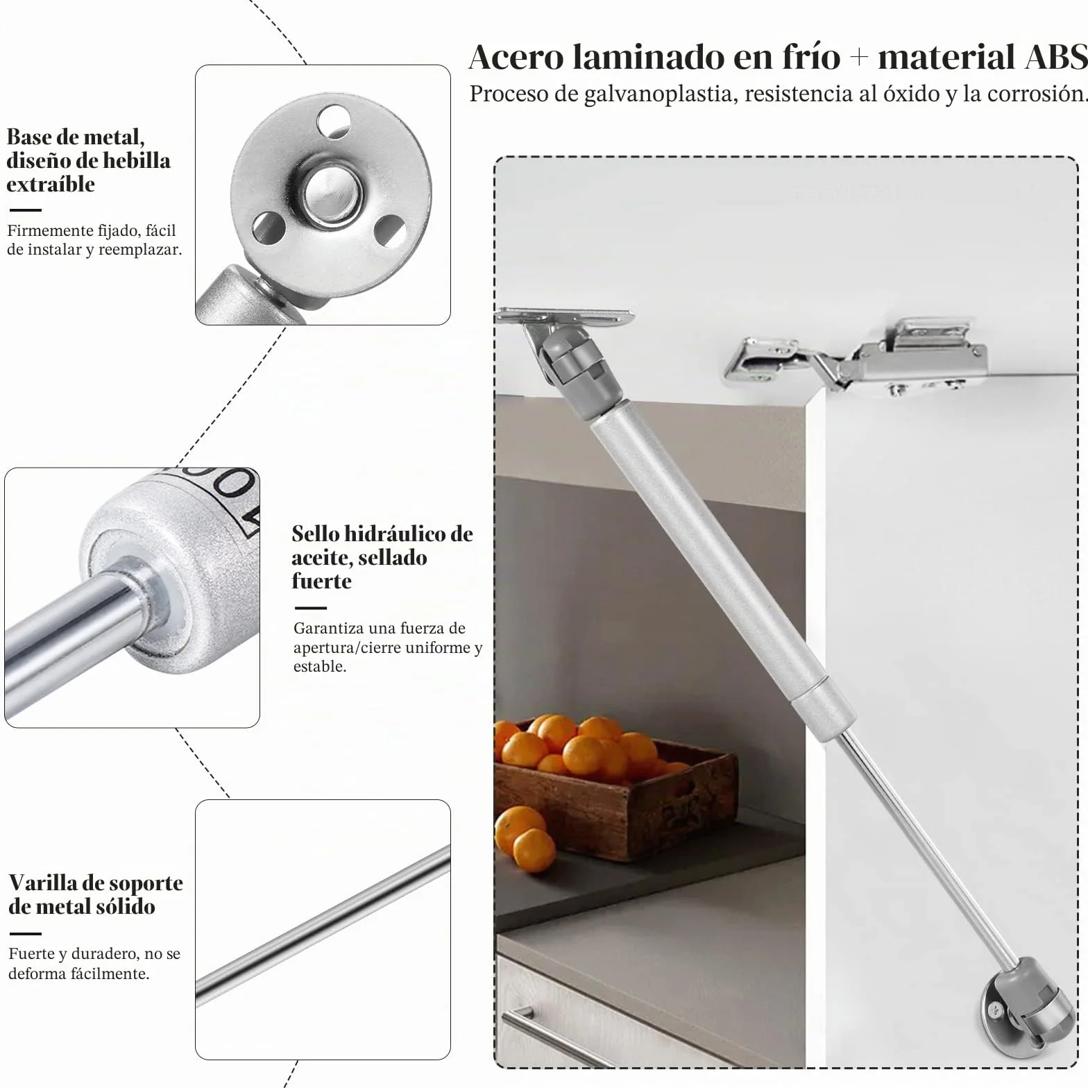 Vinabo Amortiguadores de Gas 100N para Puertas Armario, Resorte de Compresión con Tornillos, Pistones a Gas Muebles Cocina