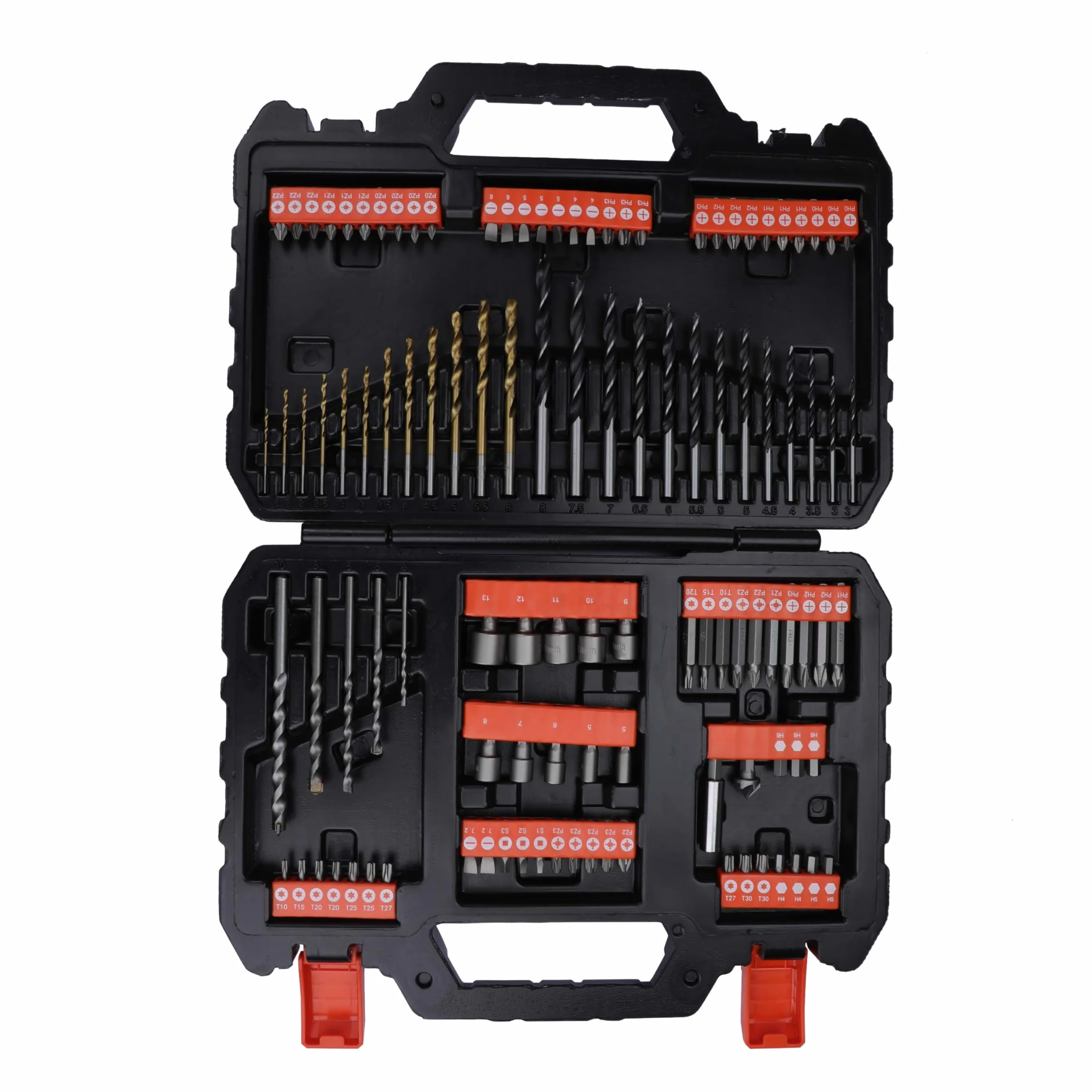 BLACK+DECKER Juego de 109 Piezas para Atornillar y Taladrar con Brocas de Titanio, Incluye Brocas para Metal, Mampostería y Madera, Maletín de Fácil Transporte - A7200-XJ