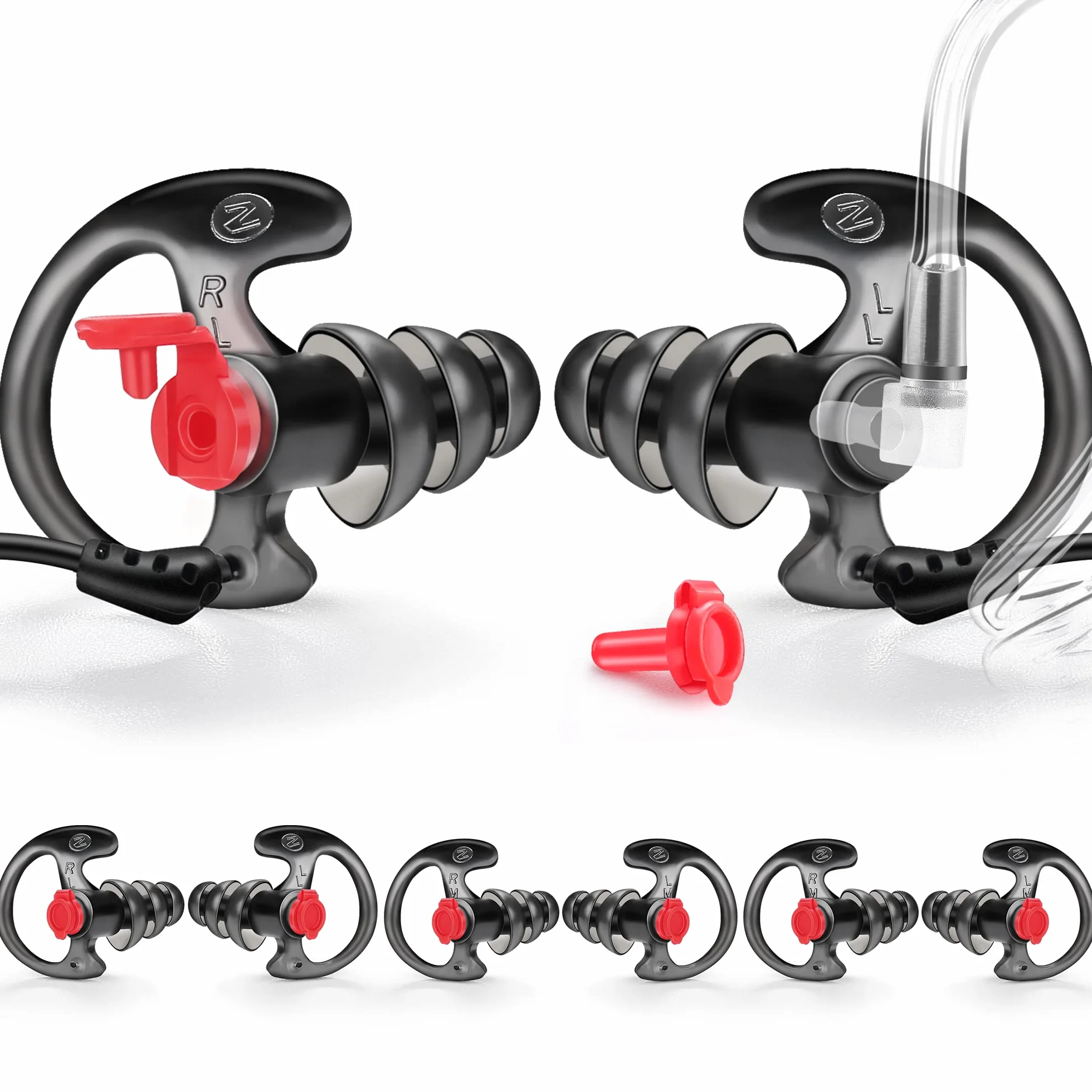Zeadio Tapón auricular de triple mango, auricular de silicona cómodo - negro, mediano, 4 pares