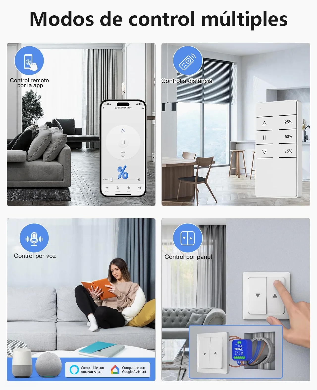 YOMOGI Módulo de Persiana Enrollable, Interruptor de Persianas Conectada con Mando a Distancia RF, Módulo WiFi Compatible con Alexa Google Home para Control de Porcentaje, Control por Voz (1)