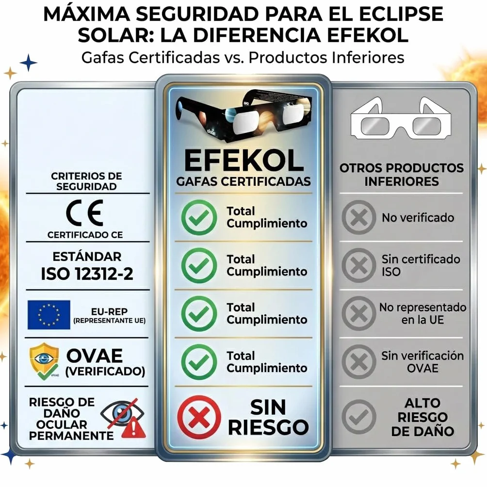 Efekol Gafas Eclipse Solar Homologadas 12 Pack CE EN ISO 12312-2 Observación Segura del Sol