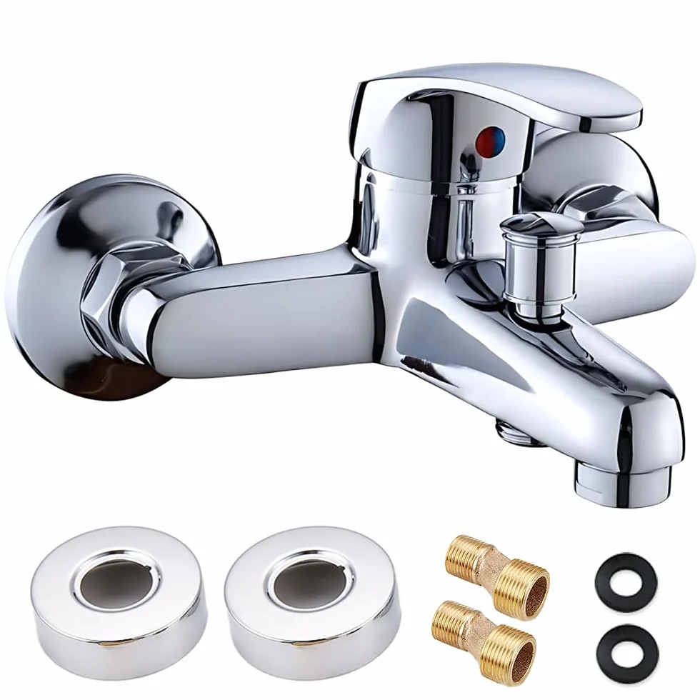 Grifo Bañera y Ducha, HOVCEH Grifo Ducha de Tamaño Ajustable 13,5-17,5 cm, Monomando Duchas de Aleación de Zinc para Duchas y Bañera