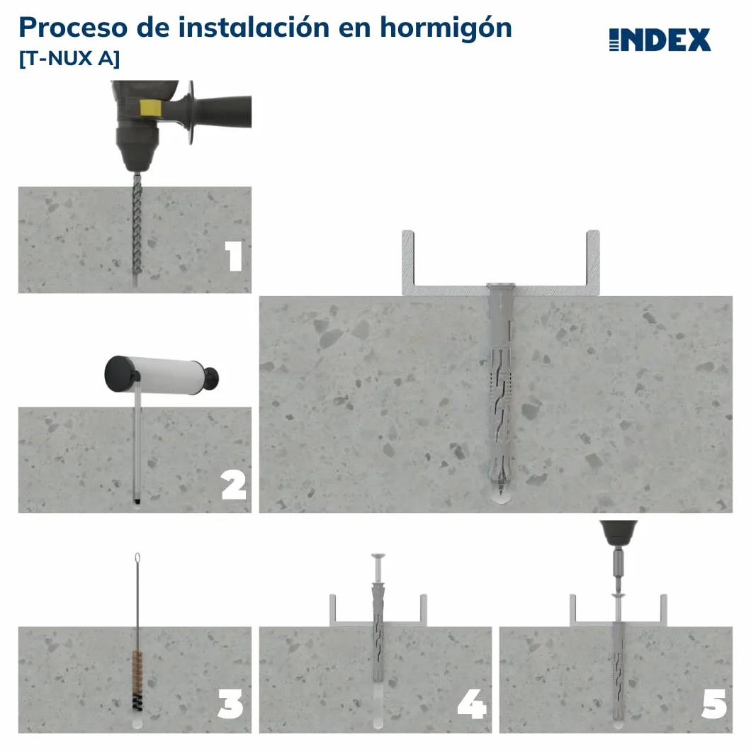 INDEX Fixing Systems T-NUX A - Pack de 50 tacos universales de alto rendimiento, cabeza avellanada (recubrimiento cincado, nailon, 8 x 120 mm, diámetro de 8 mm)