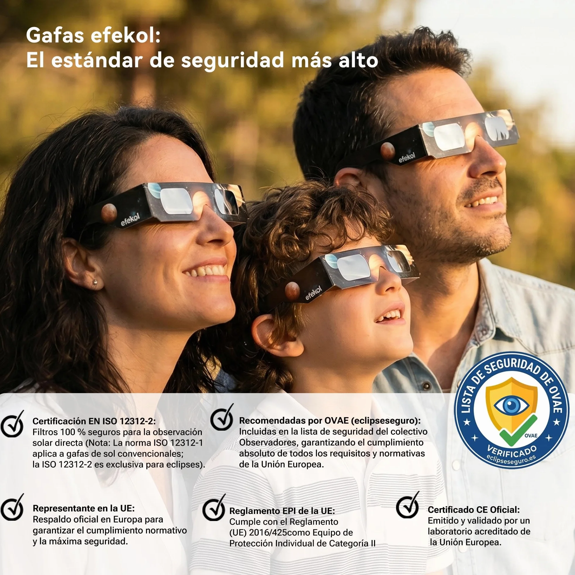 Efekol Gafas Eclipse Solar Homologadas 12 Pack CE EN ISO 12312-2 Observación Segura del Sol