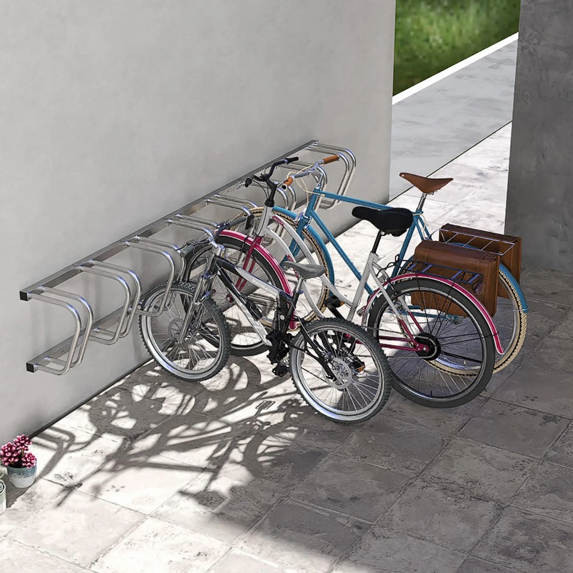 FIVMEN Soporte para 8 bicicletas, soporte de suelo y pared, 37 cm, galvanizado, para neumáticos 30-65 mm, bicicleta de montaña