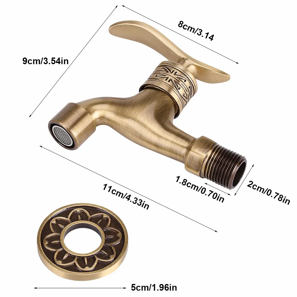 Grifo de Agua Fría Latón Antiguo Montado en Pared con Manija Palanca, Ideal para Lavadora Baño Jardín Piscina