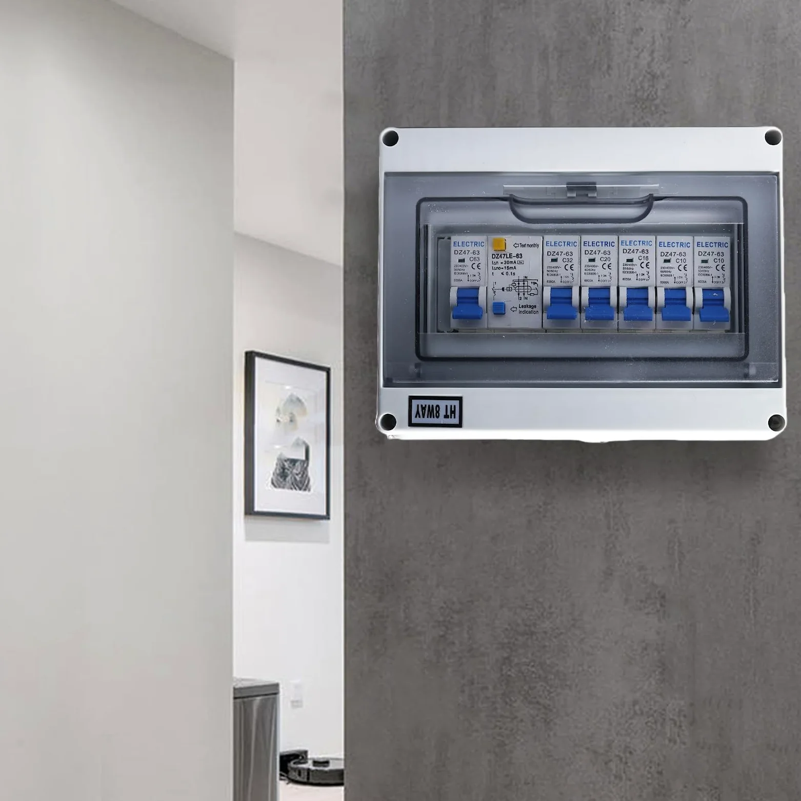 Caja de fusibles, caja de distribución, distribuidor de corriente para construcción, distribuidor de pared con interruptor de protección Fi, IP65, resistente al agua, distribuidor de corriente para