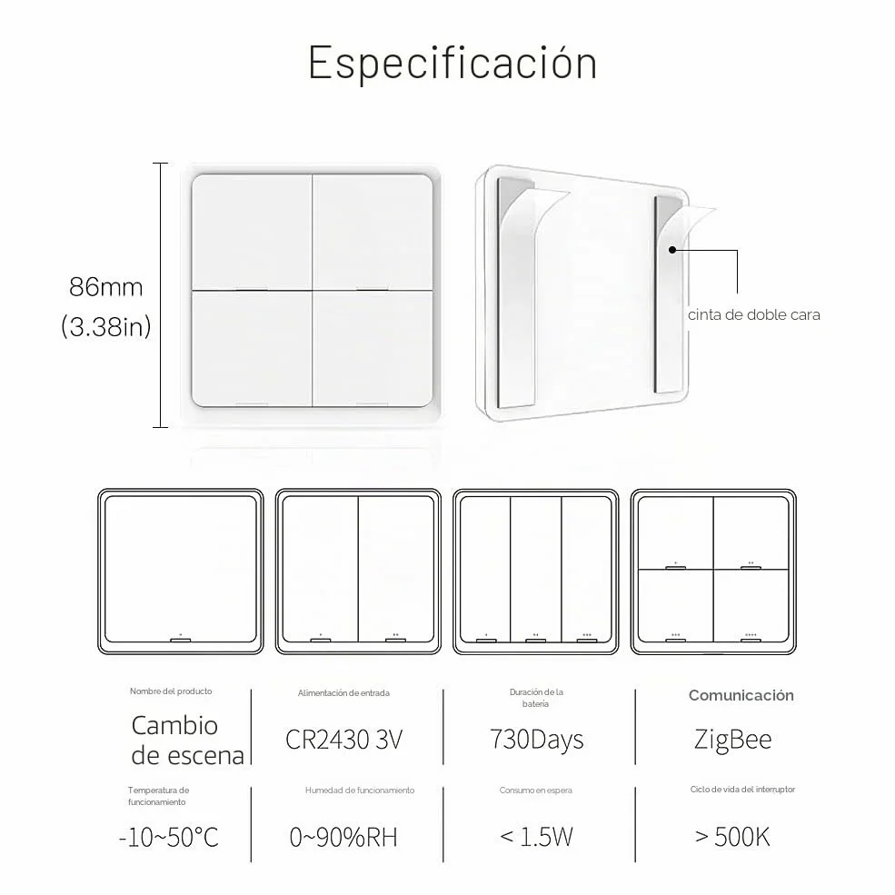 MOES Zigbee Interruptor Inalámbrico Inteligente, 4 Vía 12 Scene Smart Button Switch para Tuya Smart Device, Requiere Tuya/MOES/Smart Life APP(batería incluida,blanco)