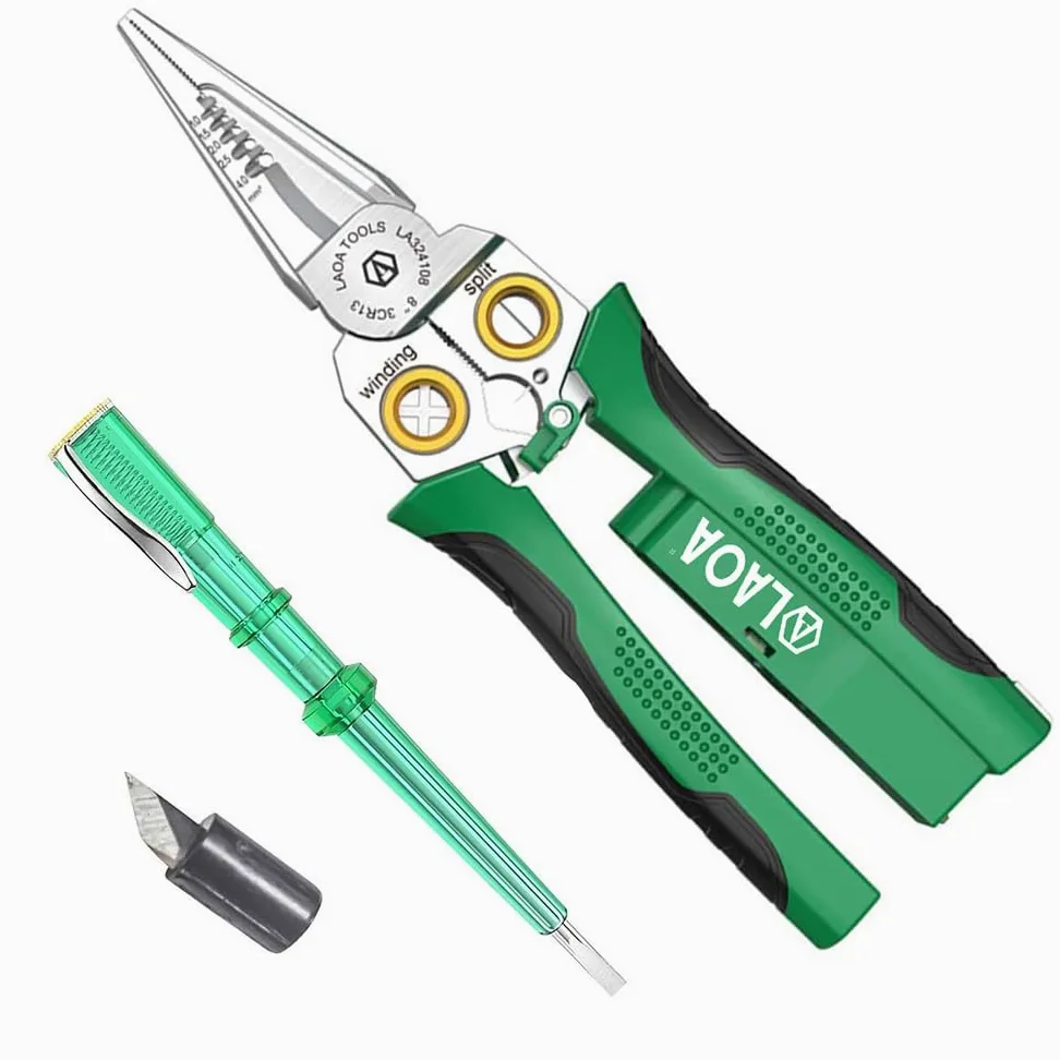 LAOA Stripperse de alambre con función de medición de electricidad, picadura de decapado de alambre 8 en 1 para cables de corte y tiro, tijeras de cable para raspar y presionar cables (LA324108)