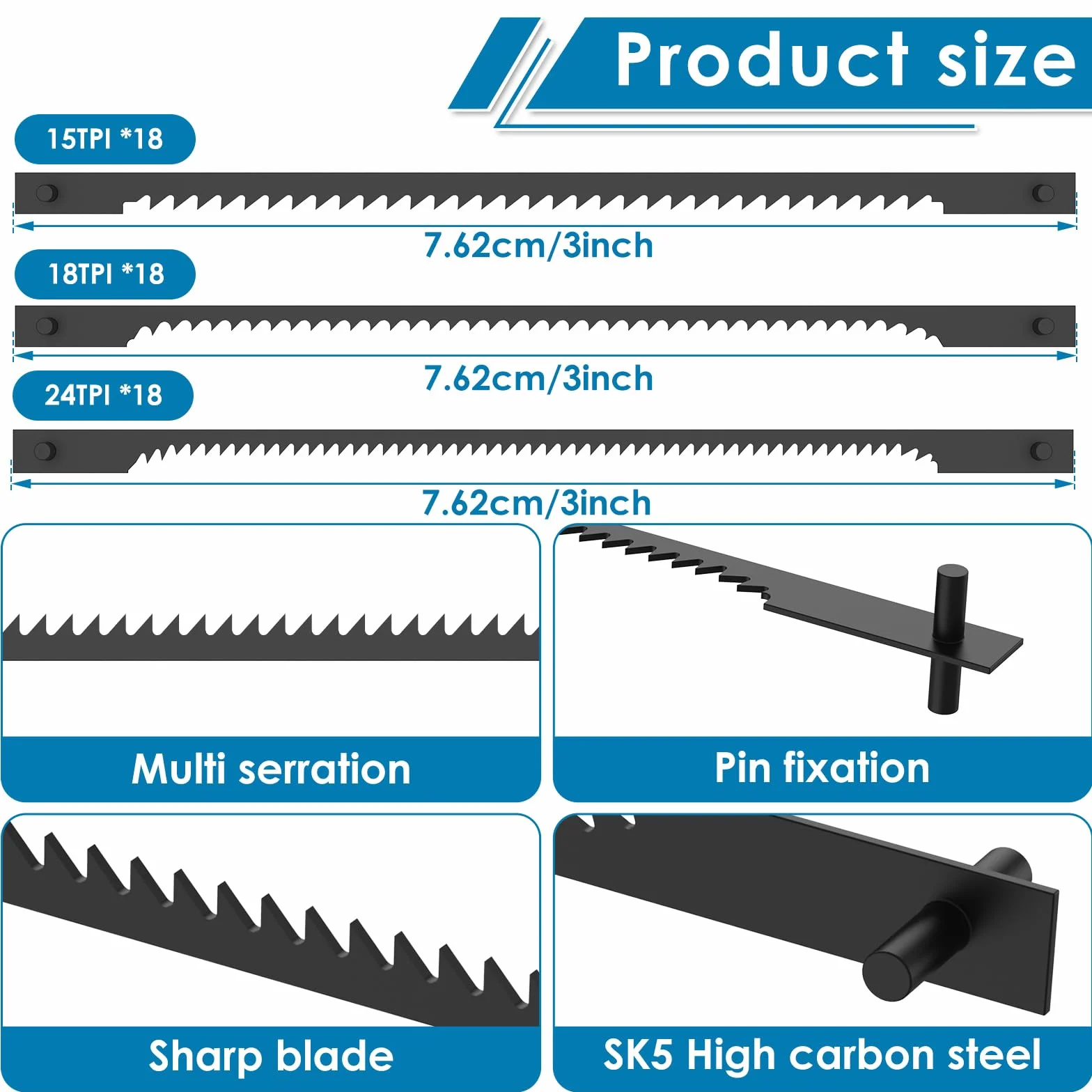 Hojas de Sierra de Calar 3 Pulgadas 15/18/24 Dientes para Madera Plástico Metal Accesorios Herramientas Eléctricas