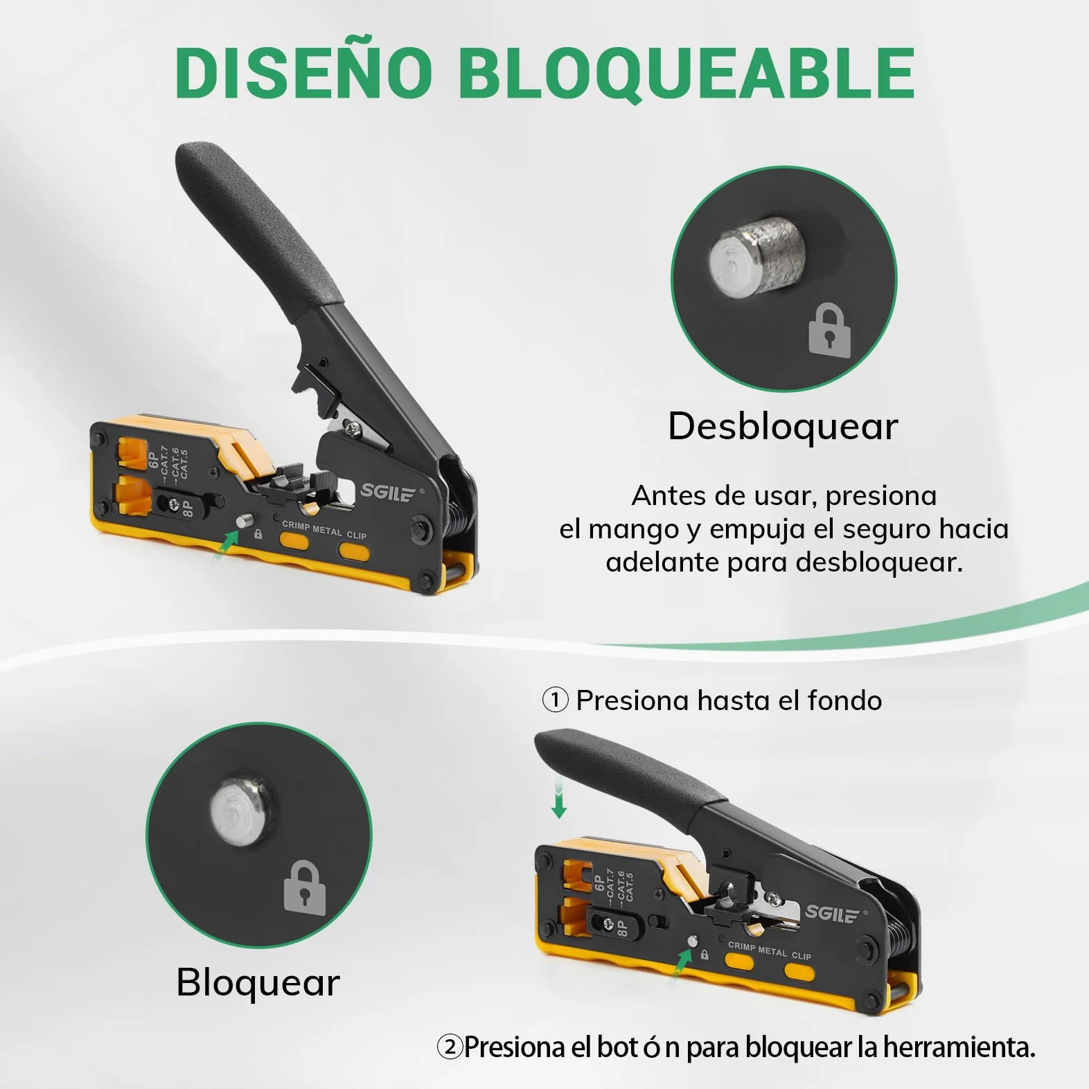 SGILE RJ45 Kit Herramientas Completo de Prensado, Cat5 Cat6 Cat7 Máquina Integrada Multifunción, Juego de Pruebas de Cable LAN de Mantenimiento Informático, 50 Conectores CAT6