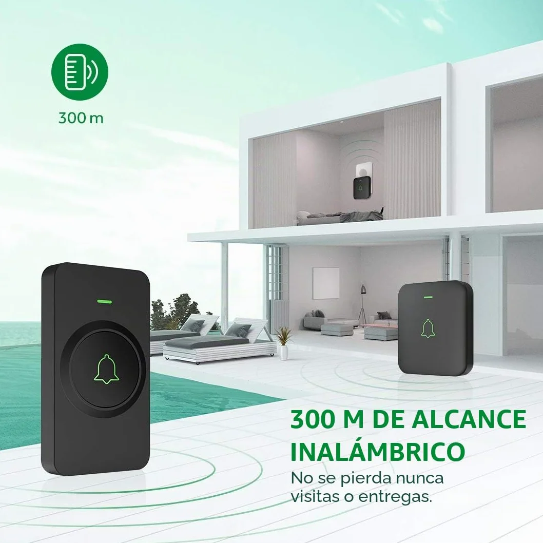 AVANTEK CB-11 - Timbre inalámbrico para puerta (300 m, 52 melodías en 5 niveles, con indicador LED, receptor enchufable y fácil de enchufar en el enchufe)…
