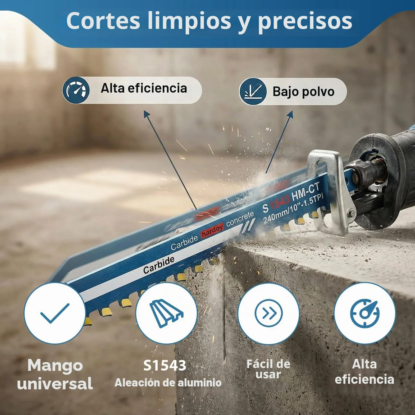 Hojas de Sierra Sable 240 mm Sierra de Sable S1543 Cuchilla Sierra Sable de Carburo para Metal Madera Hormigón Poroso Ladrillo Placa de Cemento