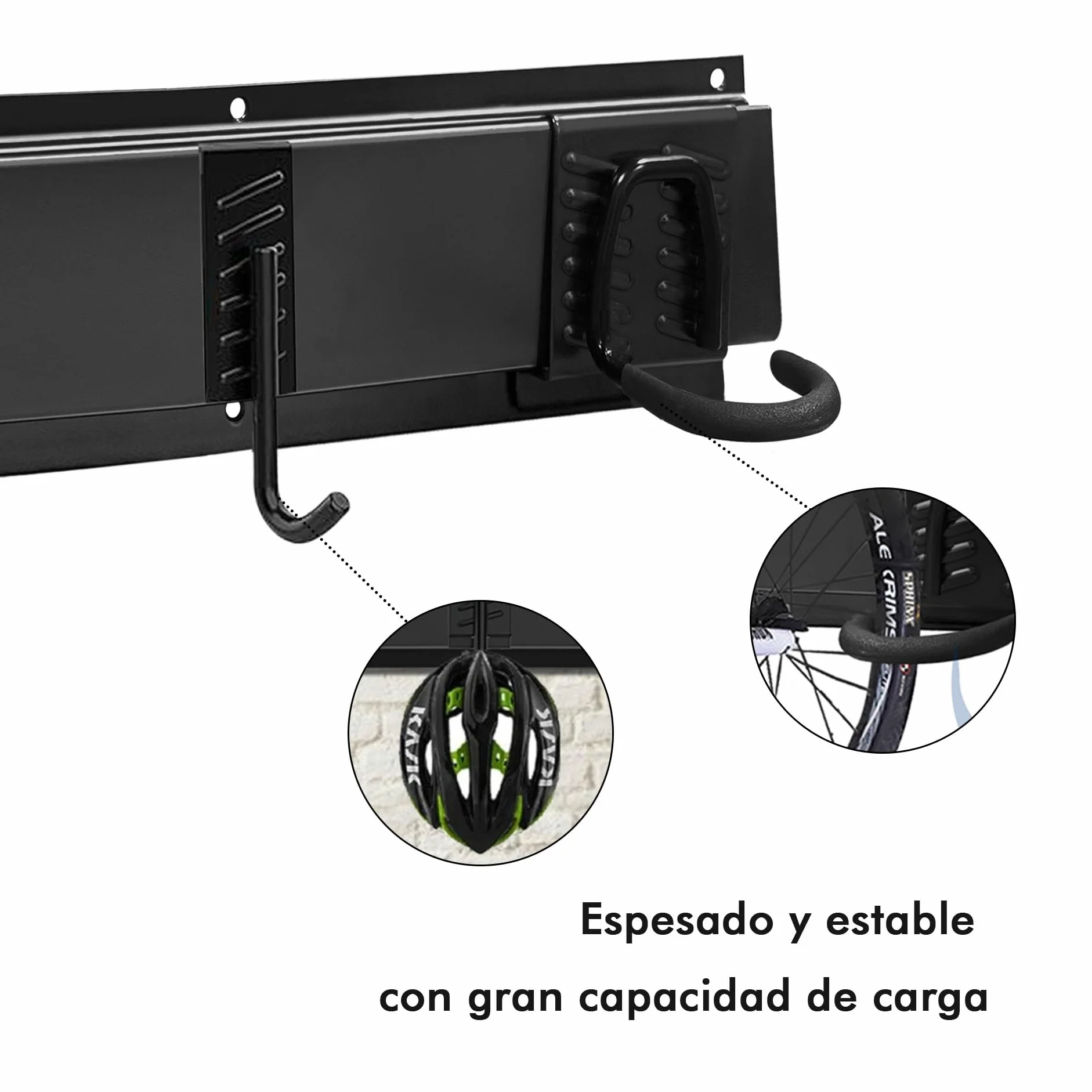 Mimoke Soporte de pared vertical ajustable para bicicleta eléctrica, MTB y bicicleta de carretera, soporte de pared para bicicletas y ganchos para casco (para 4 bicicletas 2 rieles)