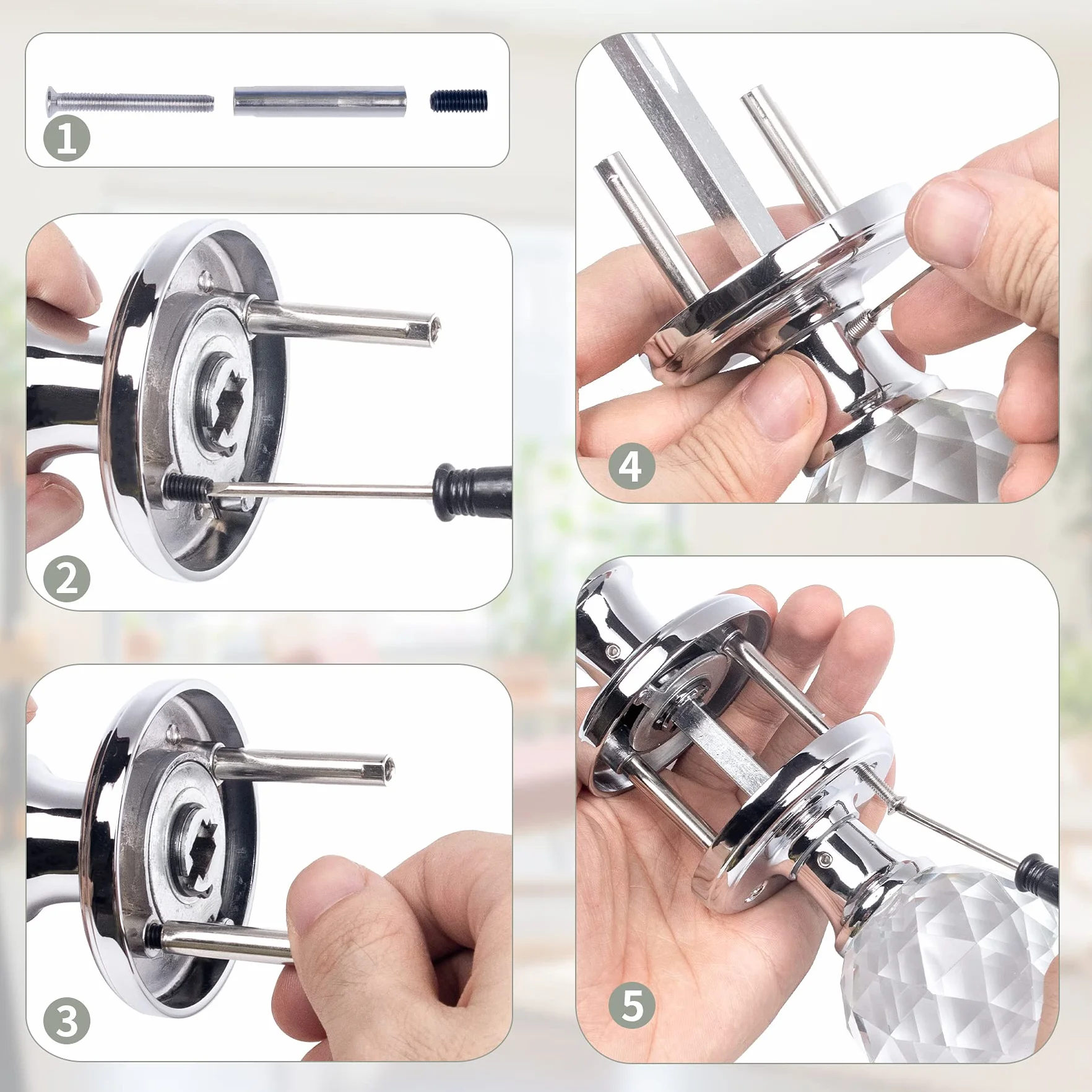 CWOVRS Tiradores de puerta de cristal (1 par), pomos de puerta de cristal sólido de 60 mm, pomos de puerta interiores de cristal con juego de tornillos para dormitorio, baño, sala de estar