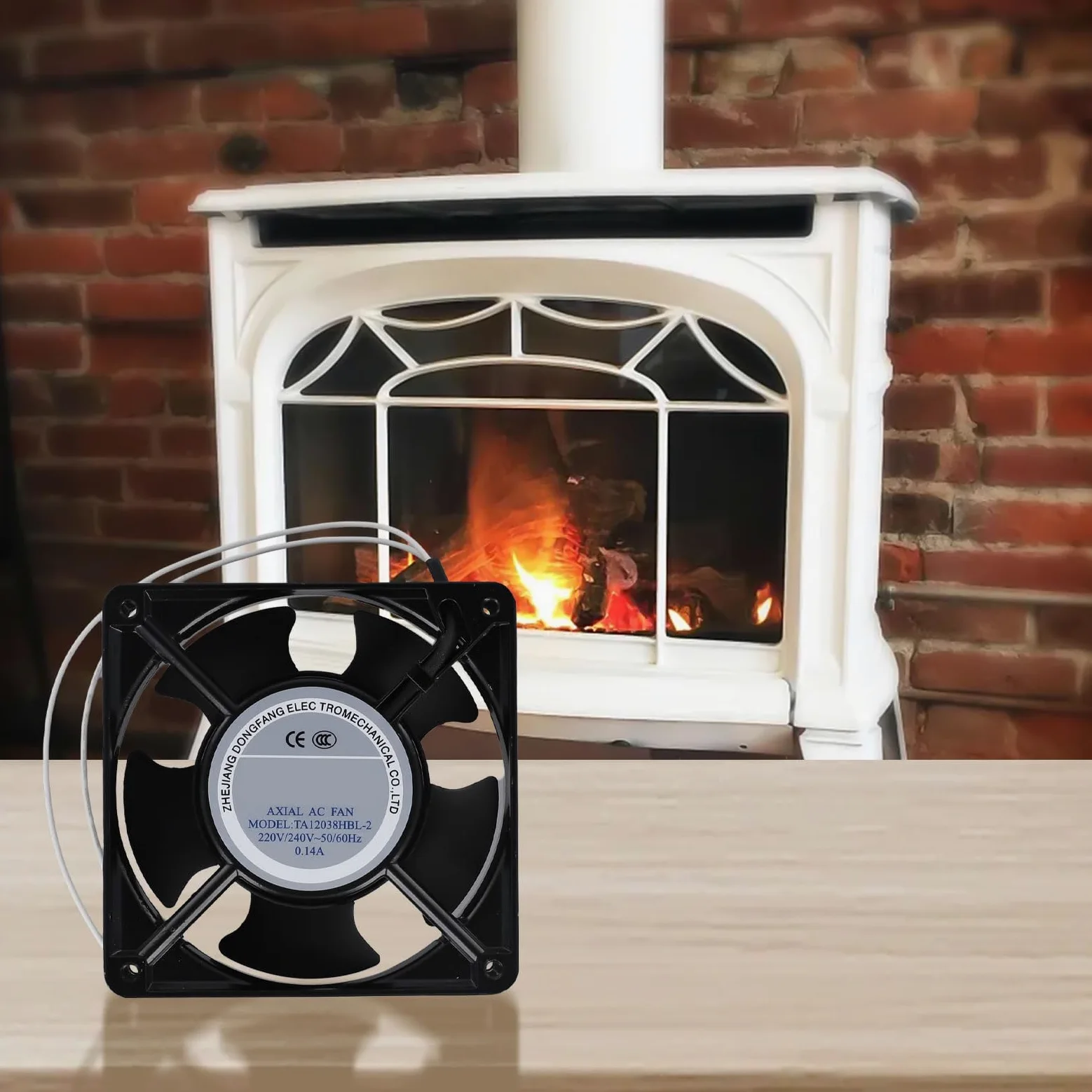 Ventilador axial para casete de chimenea, funcionamiento silencioso, ventilador axial con aspas metálicas, para estufas, extractores, chimeneas, estufas de leña, 120 x 120 x 38 mm