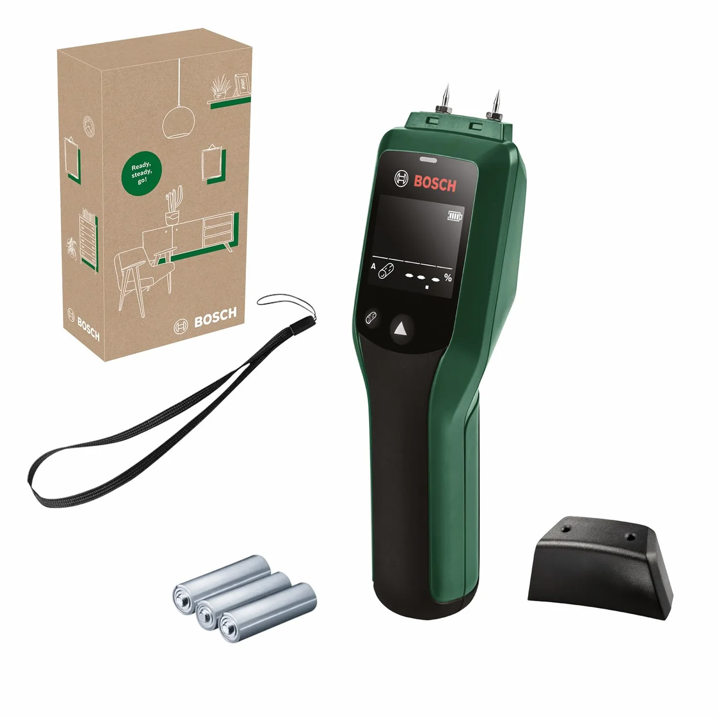 Bosch medidor de humedad UniversalHumid (resultados precisos gracias a la selección del grupo de madera y LED de indicación para una interpretación sencilla de los resultados, en caja para e-commerce)