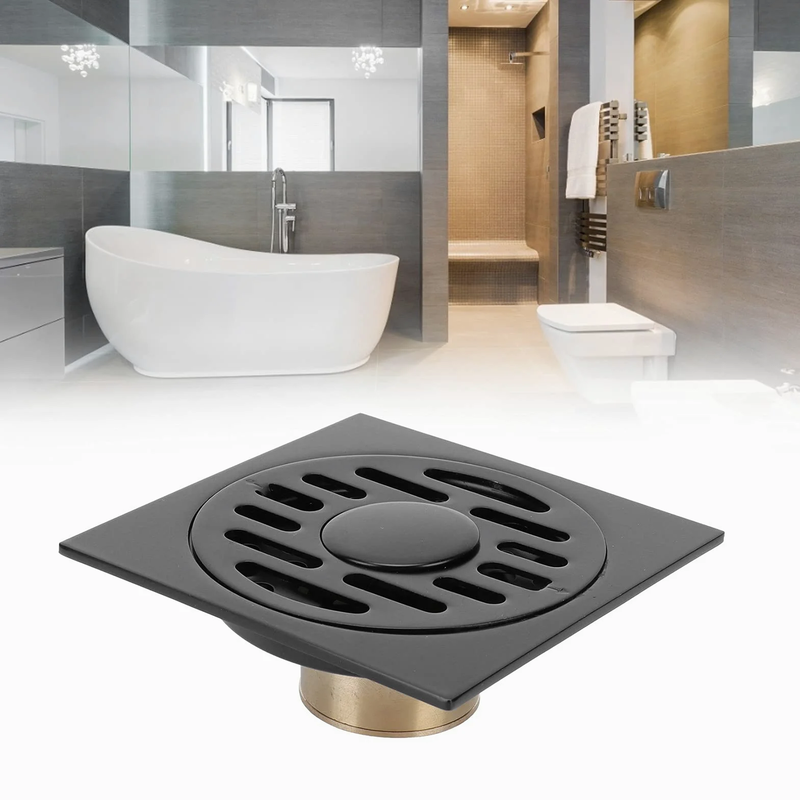 Drenaje de Ducha Cuadrado, Drenaje de Piso 10x10cm de Acero Inoxidable con Tapa Extraíble y Colector de Cabello, Sifón de Suelo para Baño Cocina Balcón Garaje