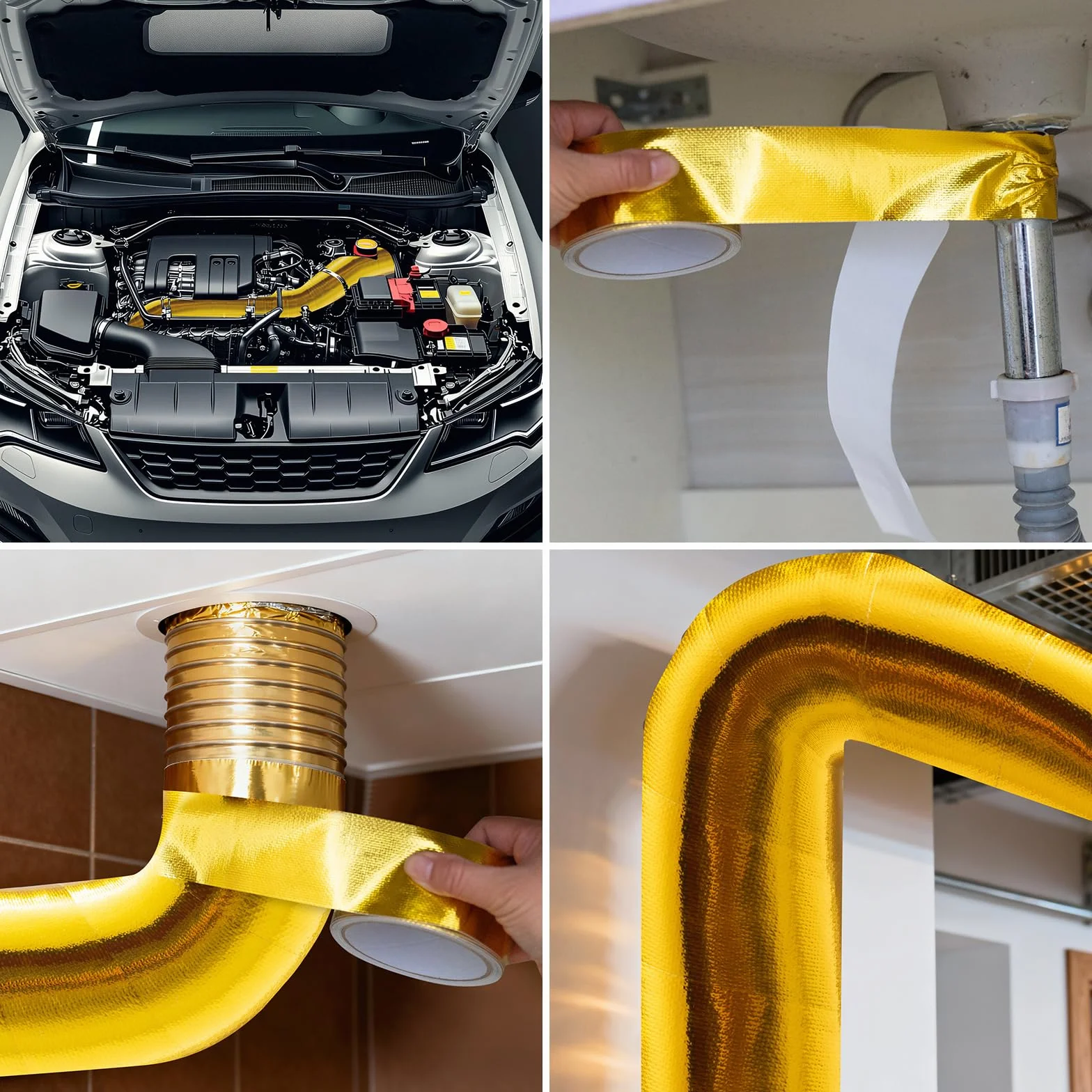 Lámina de aluminio para protección térmica, cinta de sellado metálica dorada, de fibra de vidrio, para manguera y coche, 5 cm x 10 m