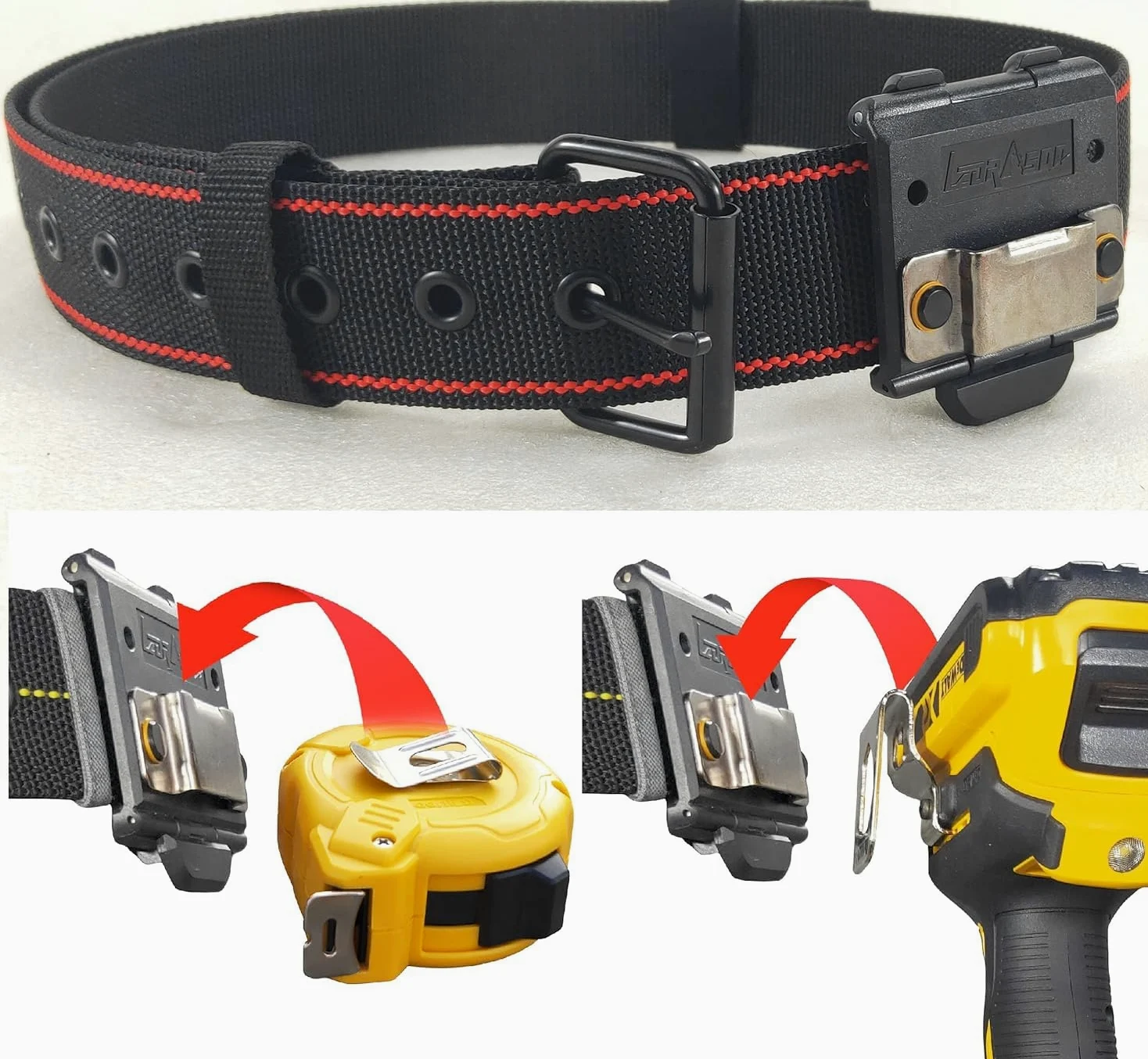 Cinturón de trabajo ajustable con hebilla de metal – Cinturón de herramientas cómodo para profesionales – Portaherramientas para cinta métrica y herramientas de mano – Ideal para artesanos y manitas