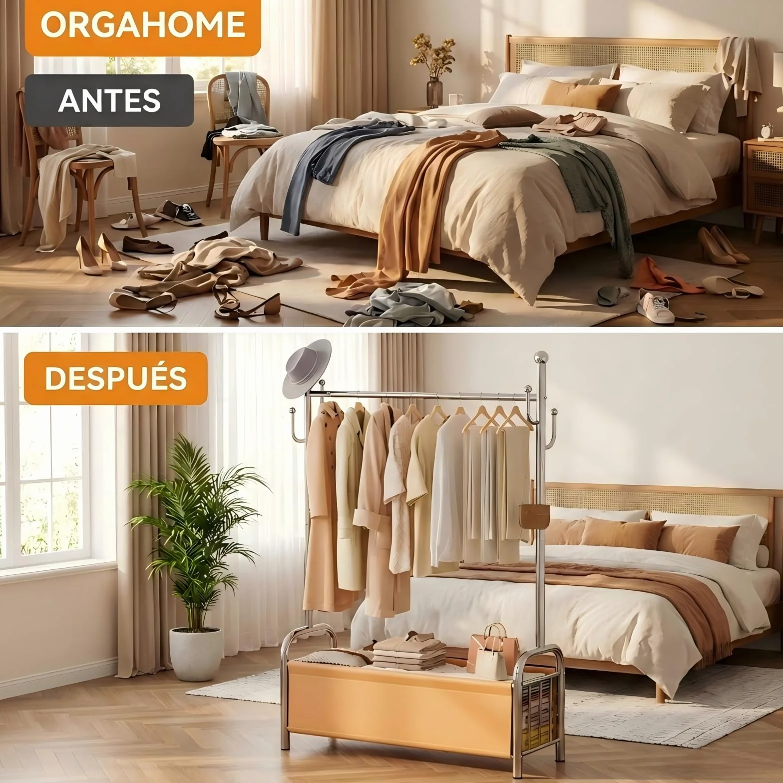 Burro Ropa Acero Inoxidable con Cesta Almacenaje, Perchero Estable Pie, 3 en 1 Tendedero Organizador
