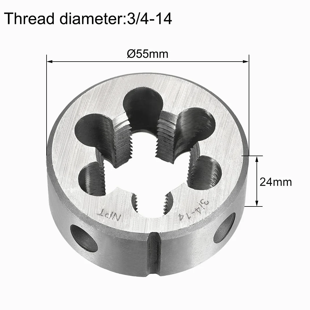 sourcing map Terraja, Terrajas de Roscar Métricas 3/4"-14 NPT, Terraja Redonda 55mm Diámetro Exterior, Troquel para Roscar a la Derecha de HSS Acero de Alta Velocidad