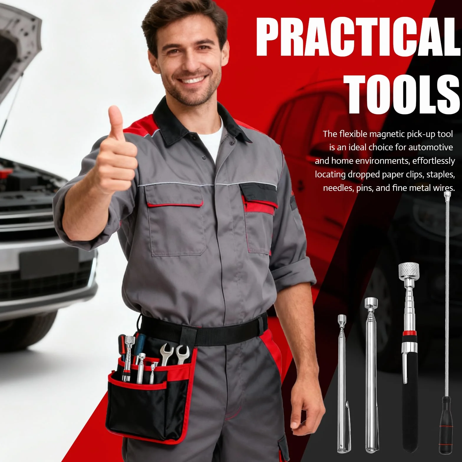 4 Piezas Herramienta Recogedor Magnético Extensible Iman Telescopico Iman Flexible Acero Inoxidable para Recoger Tornillos y Tuercas y Otros Objetos Metálicos