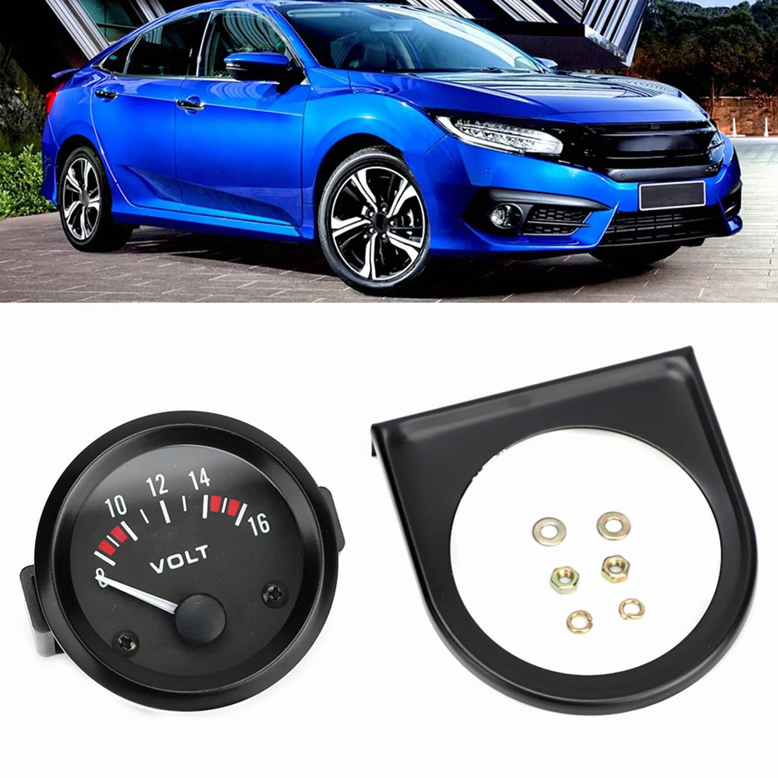 Voltímetro universal para coche 12 V, indicador de voltaje 2" (52 mm), rango 8-16 carcasa aleación aluminio, fácil instalación, compatible con sistemas alimentación automotriz