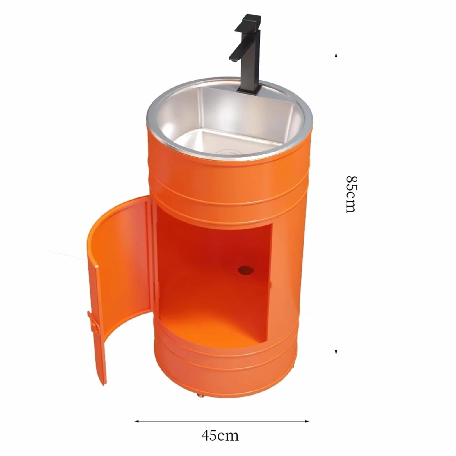 Fregadero de baño de columna redonda con fregadero de acero inoxidable, fregadero de baño independiente, fregadero de baño creativo de metal con grifo, kit de drenaje independiente (rojo, C)