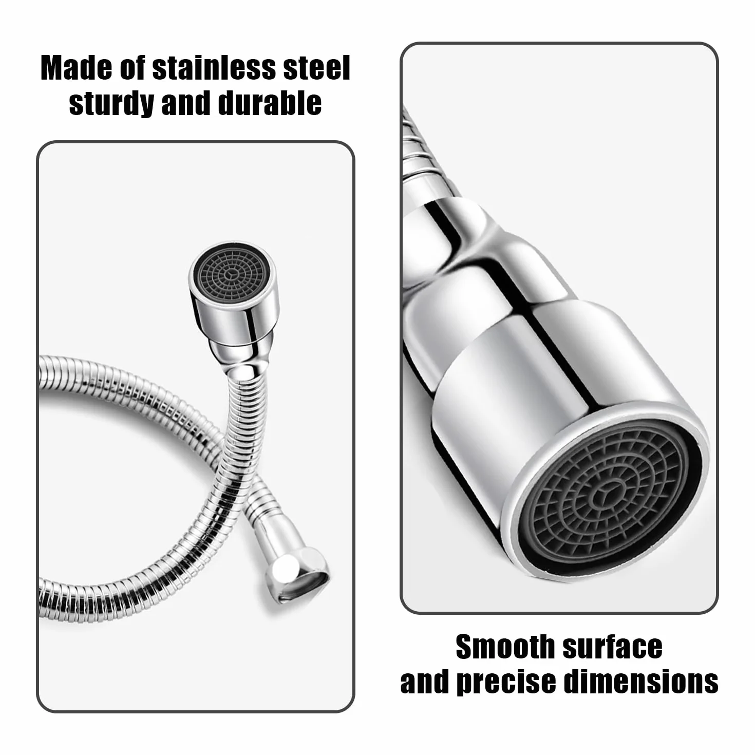 KRYMSON 1 extensión de grifo (20 cm, acero inoxidable) y 2 adaptadores de grifo (24 mm/22 mm exterior, 20 mm interior), adecuado para cocina, baño, inodoro