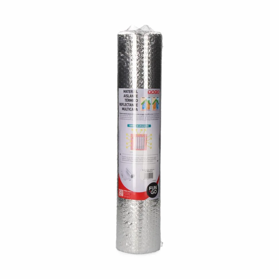 Aislamiento térmico reflectante multicapa 0.4x5m, eficiente barrera contra la pérdida de calor, ideal para techos y paredes.